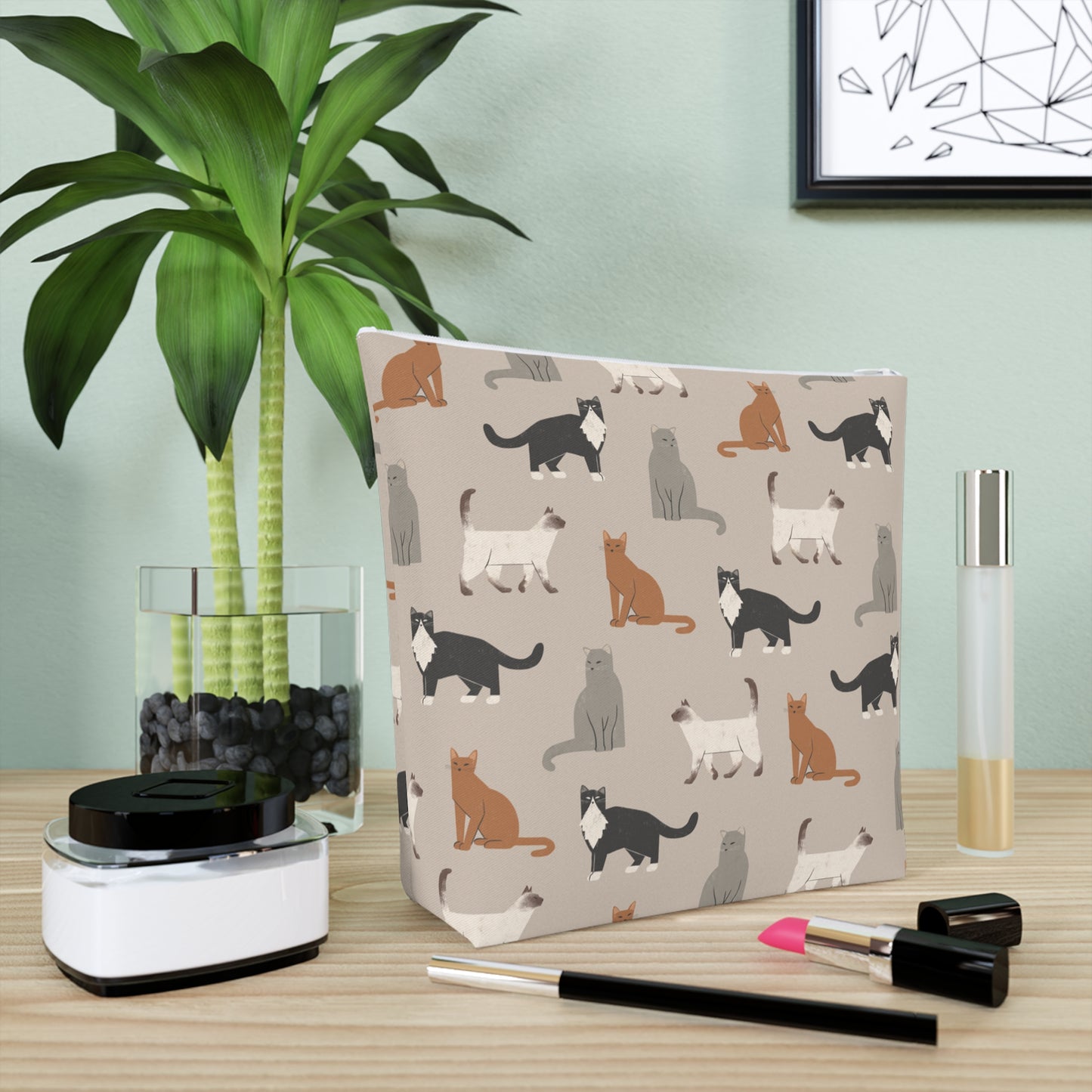 Cute Cubist Cat Print Cotton Cosmetic Bag - Pet Lover Gift