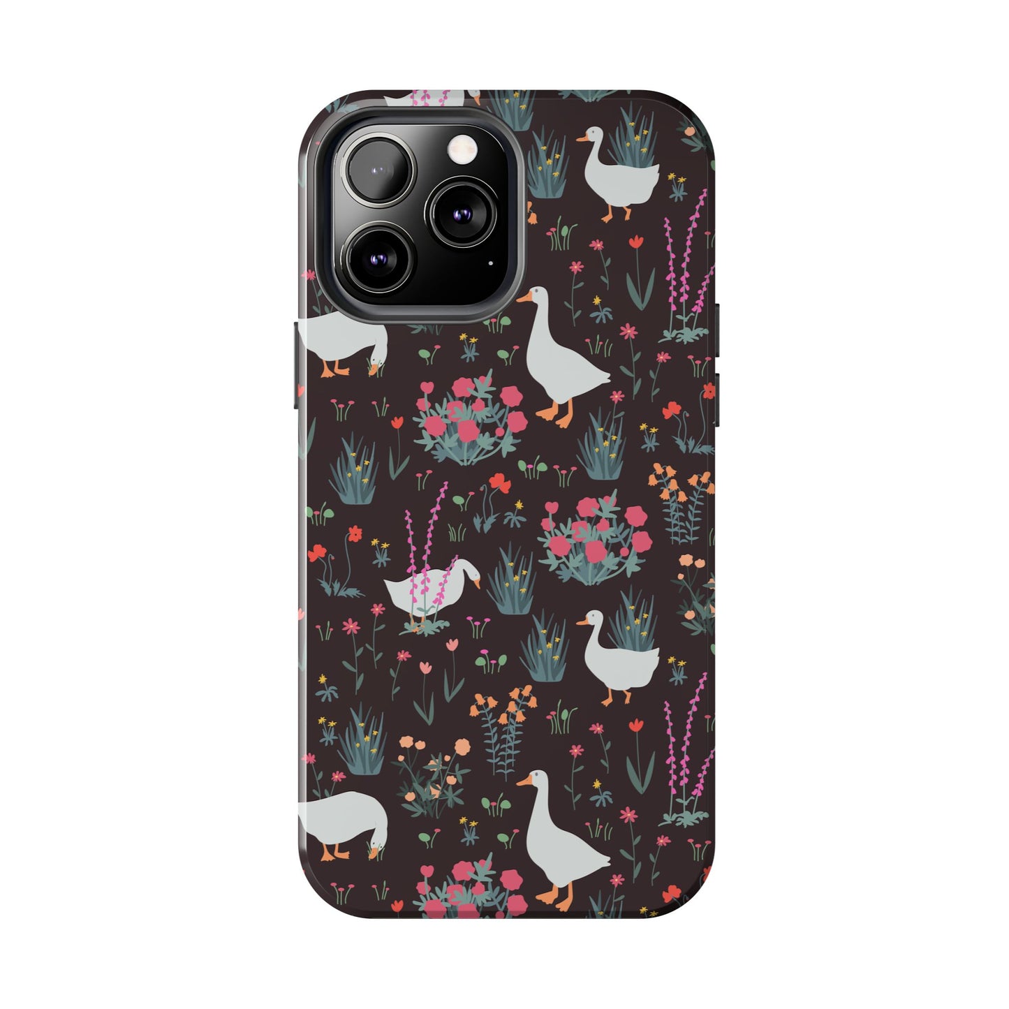 Whimsical Floral Goose Tough Phone Case - Stylish Protection for Nature Lovers