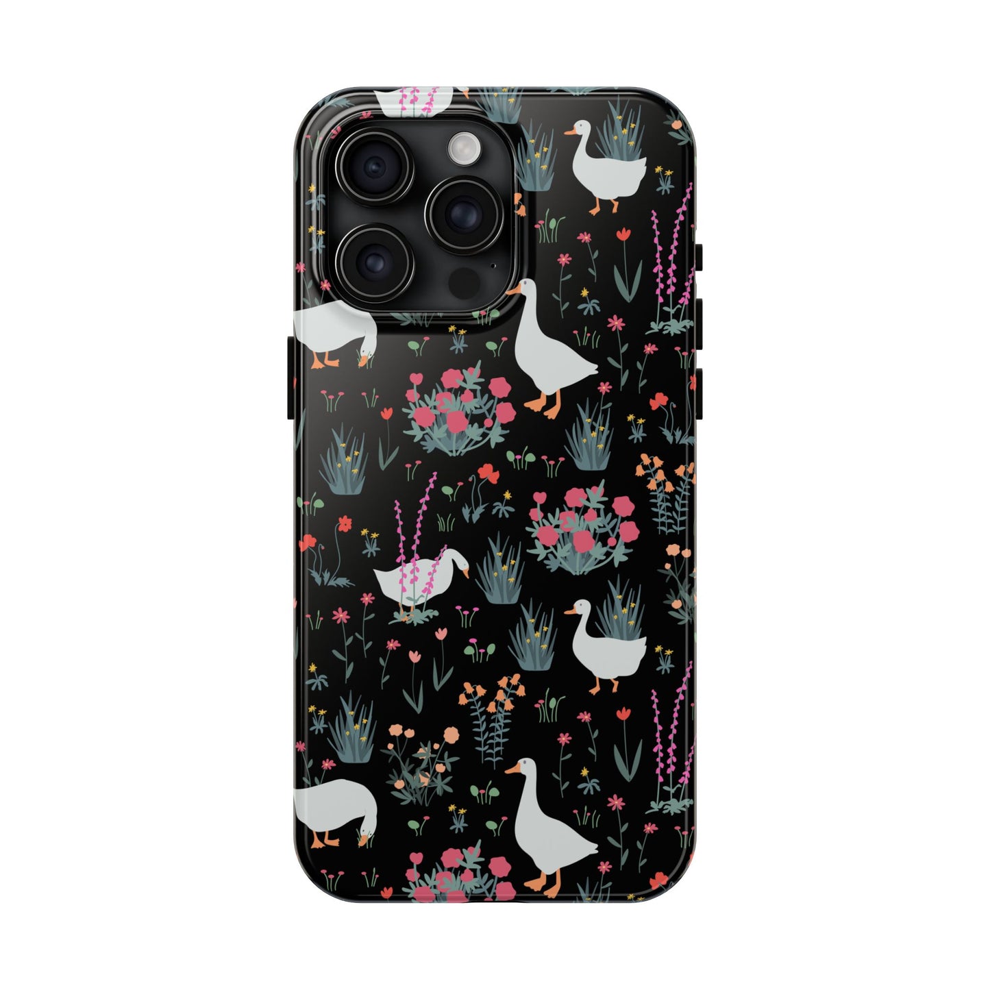 Whimsical Floral Duck Tough Phone Case - Stylish Protection for Your Device