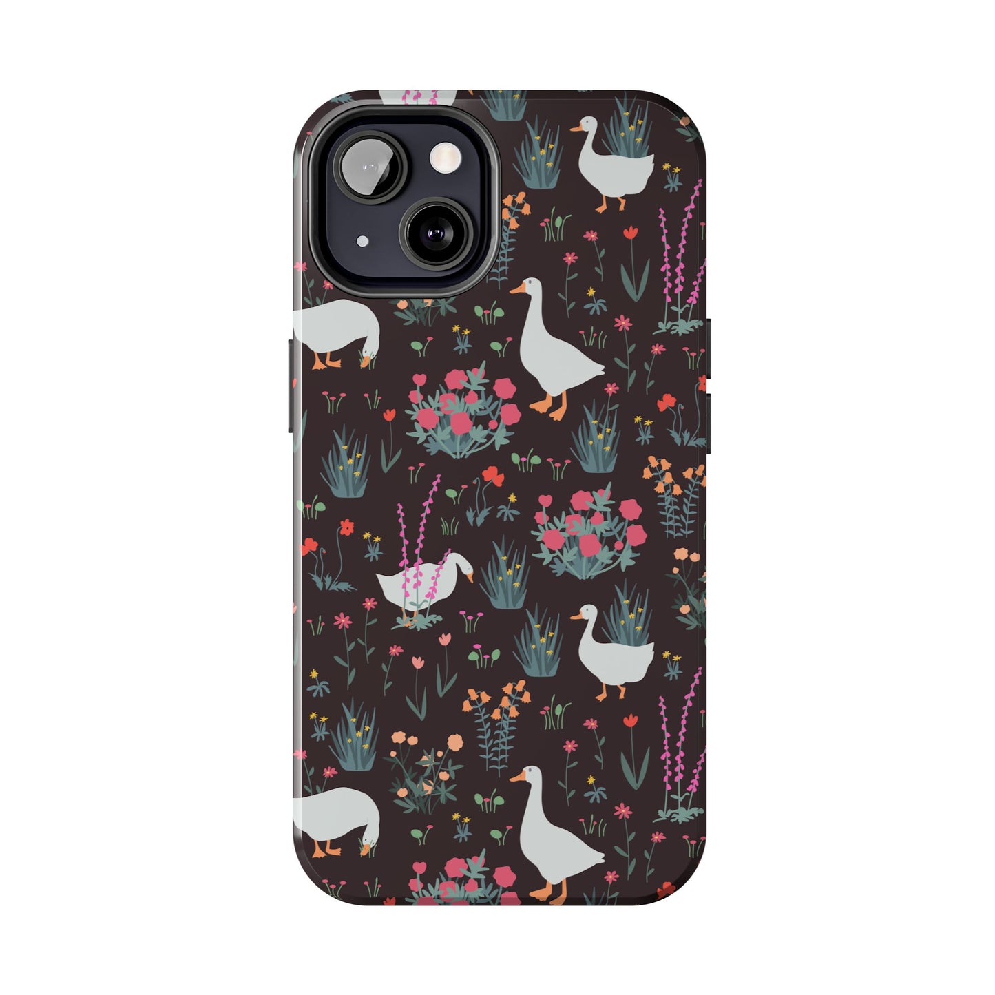 Whimsical Floral Goose Tough Phone Case - Stylish Protection for Nature Lovers