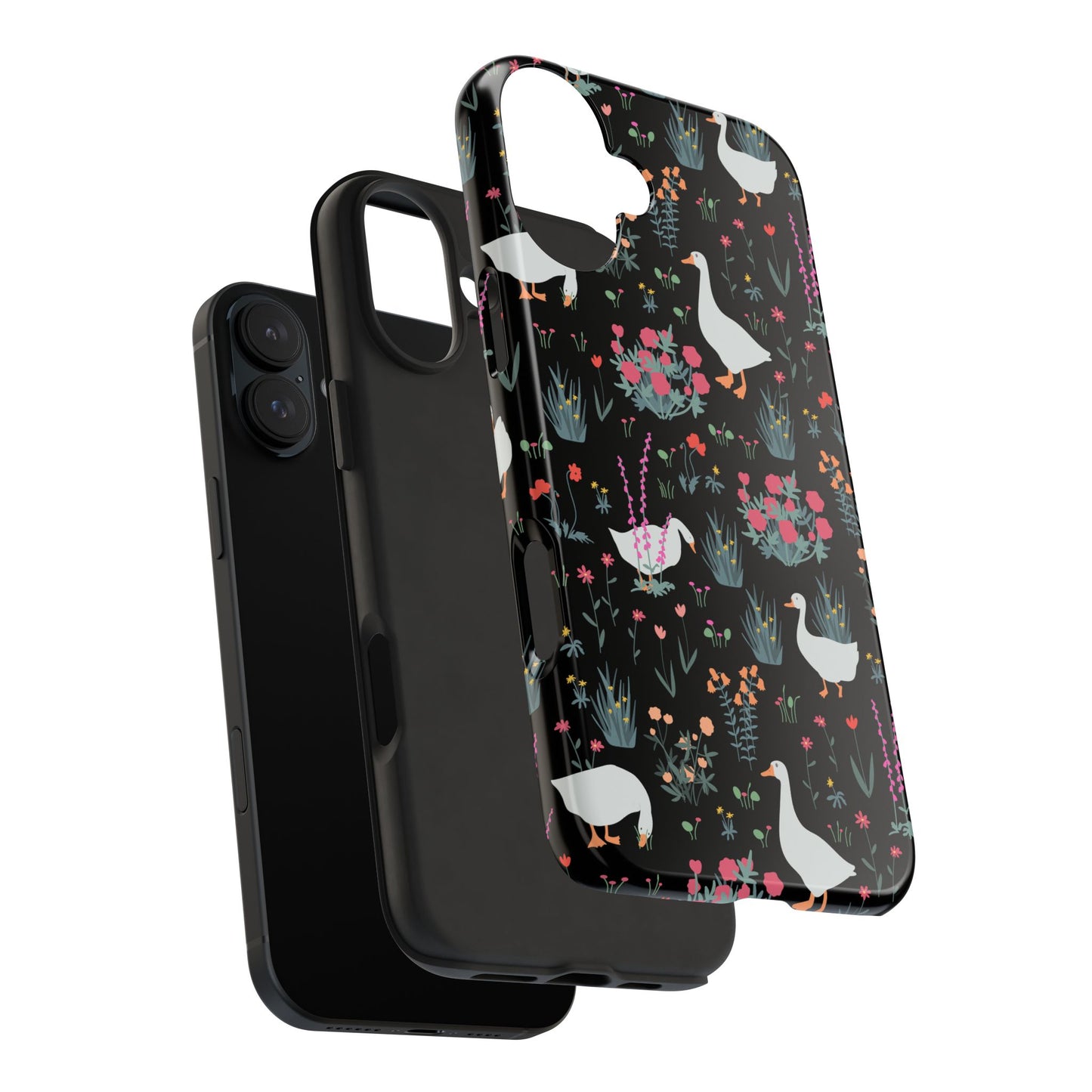 Whimsical Floral Duck Tough Phone Case - Stylish Protection for Your Device