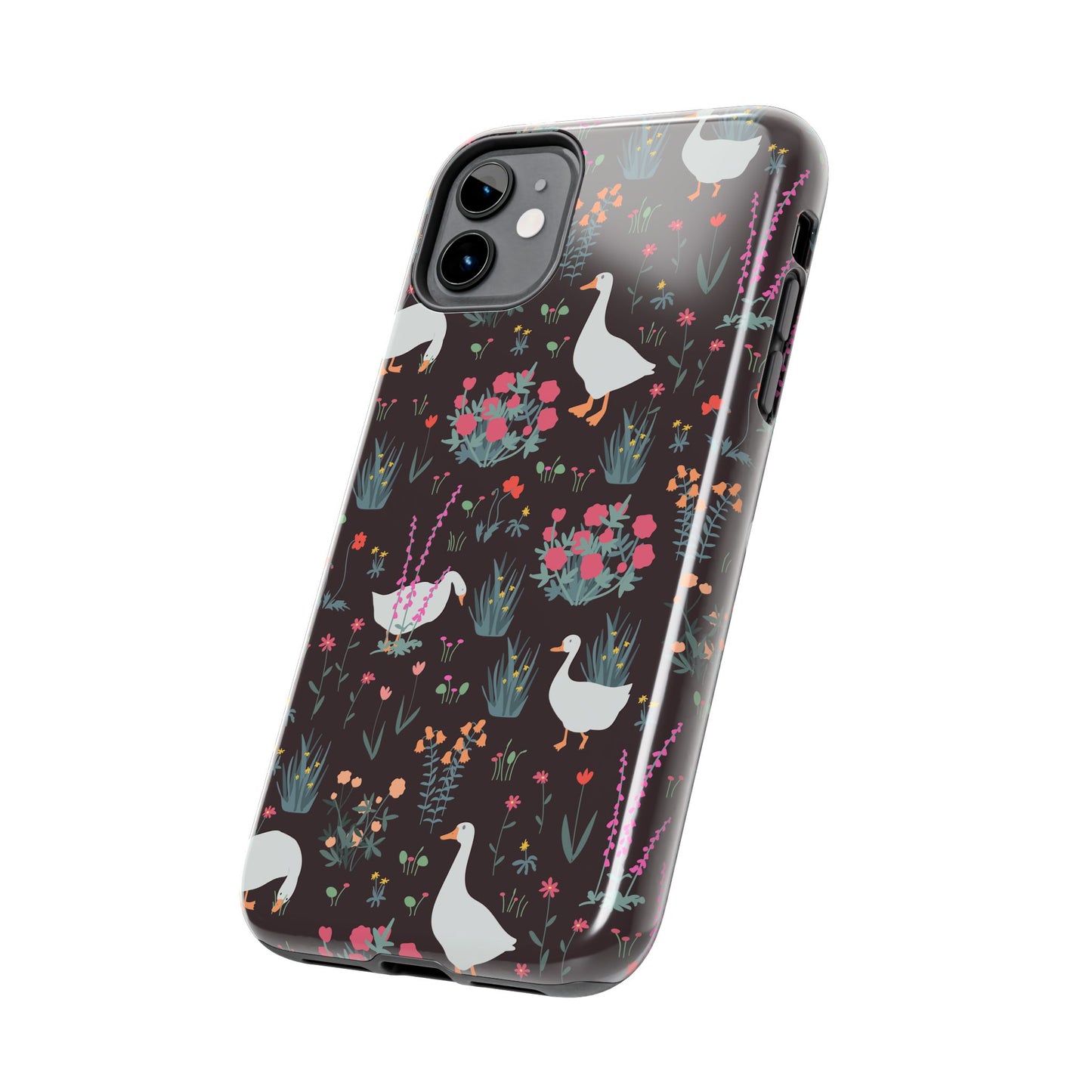 Whimsical Floral Goose Tough Phone Case - Stylish Protection for Nature Lovers