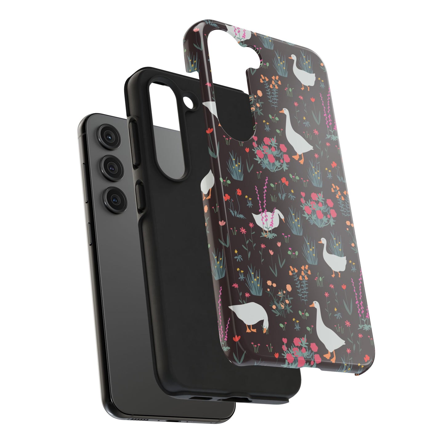 Whimsical Floral Goose Tough Phone Case - Stylish Protection for Nature Lovers