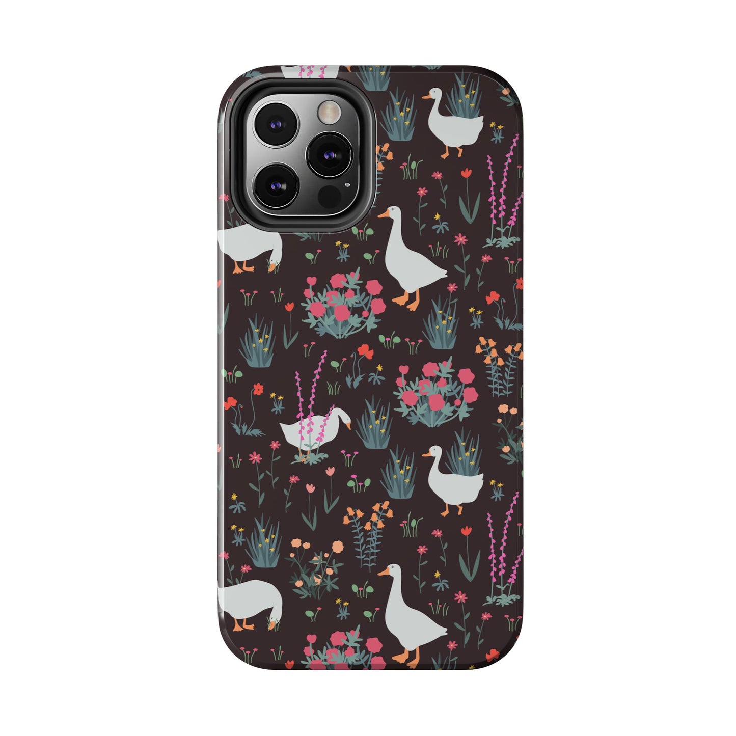 Whimsical Floral Goose Tough Phone Case - Stylish Protection for Nature Lovers