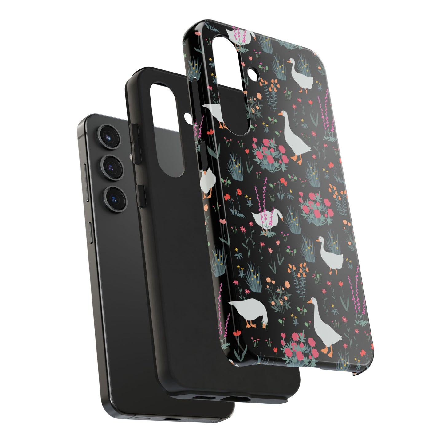 Whimsical Floral Duck Tough Phone Case - Stylish Protection for Your Device