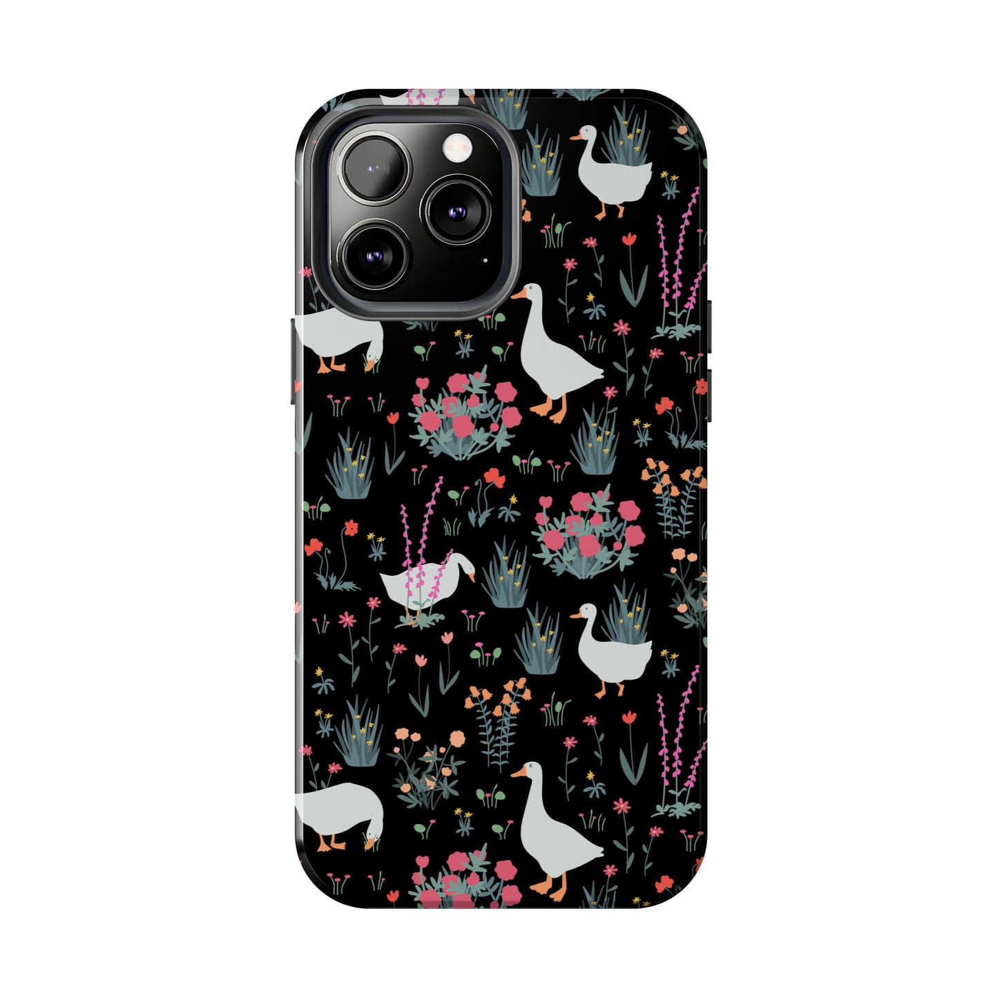 Whimsical Floral Duck Tough Phone Case - Stylish Protection for Your Device