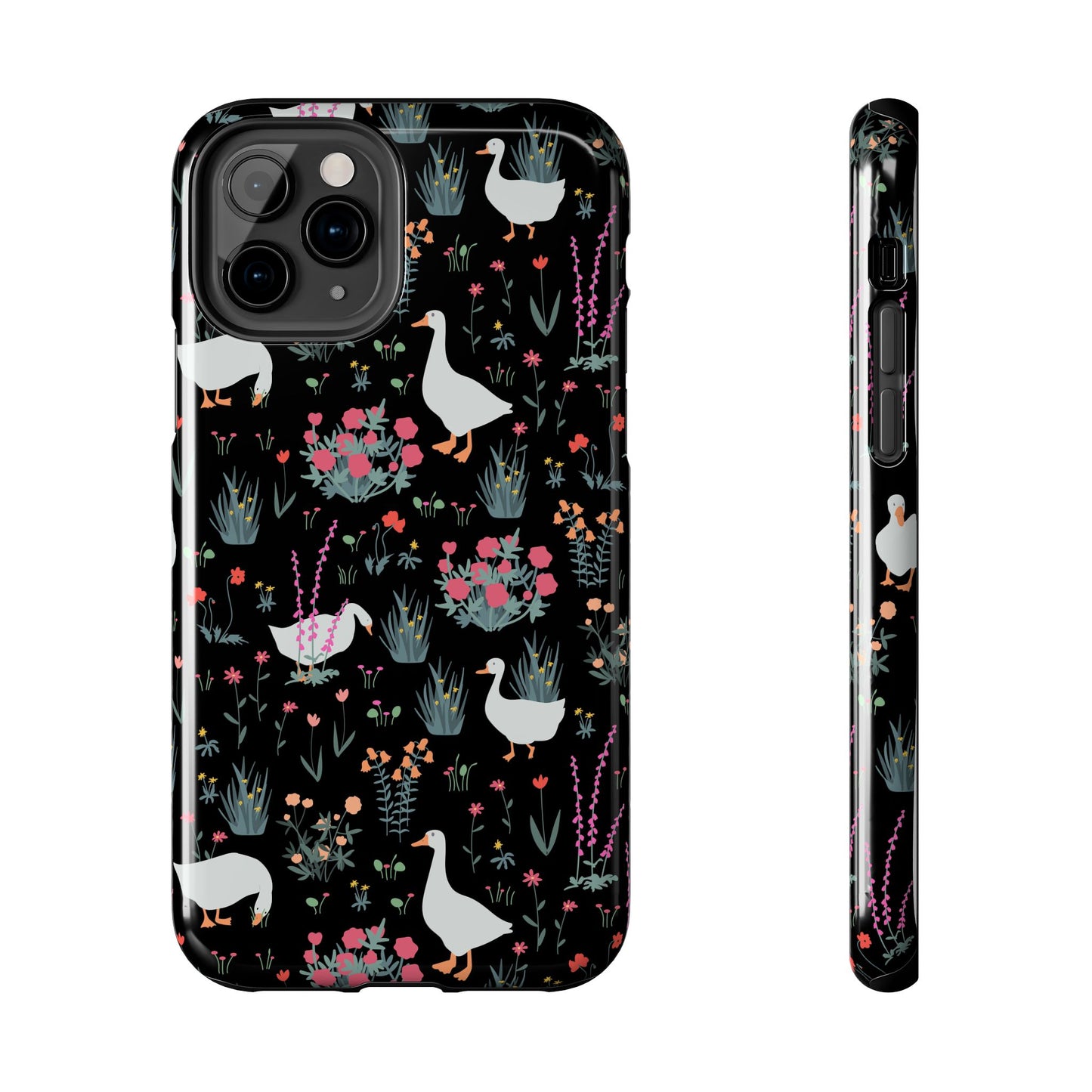 Whimsical Floral Duck Tough Phone Case - Stylish Protection for Your Device