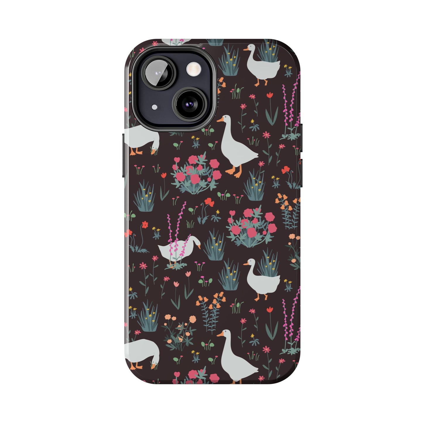 Whimsical Floral Goose Tough Phone Case - Stylish Protection for Nature Lovers