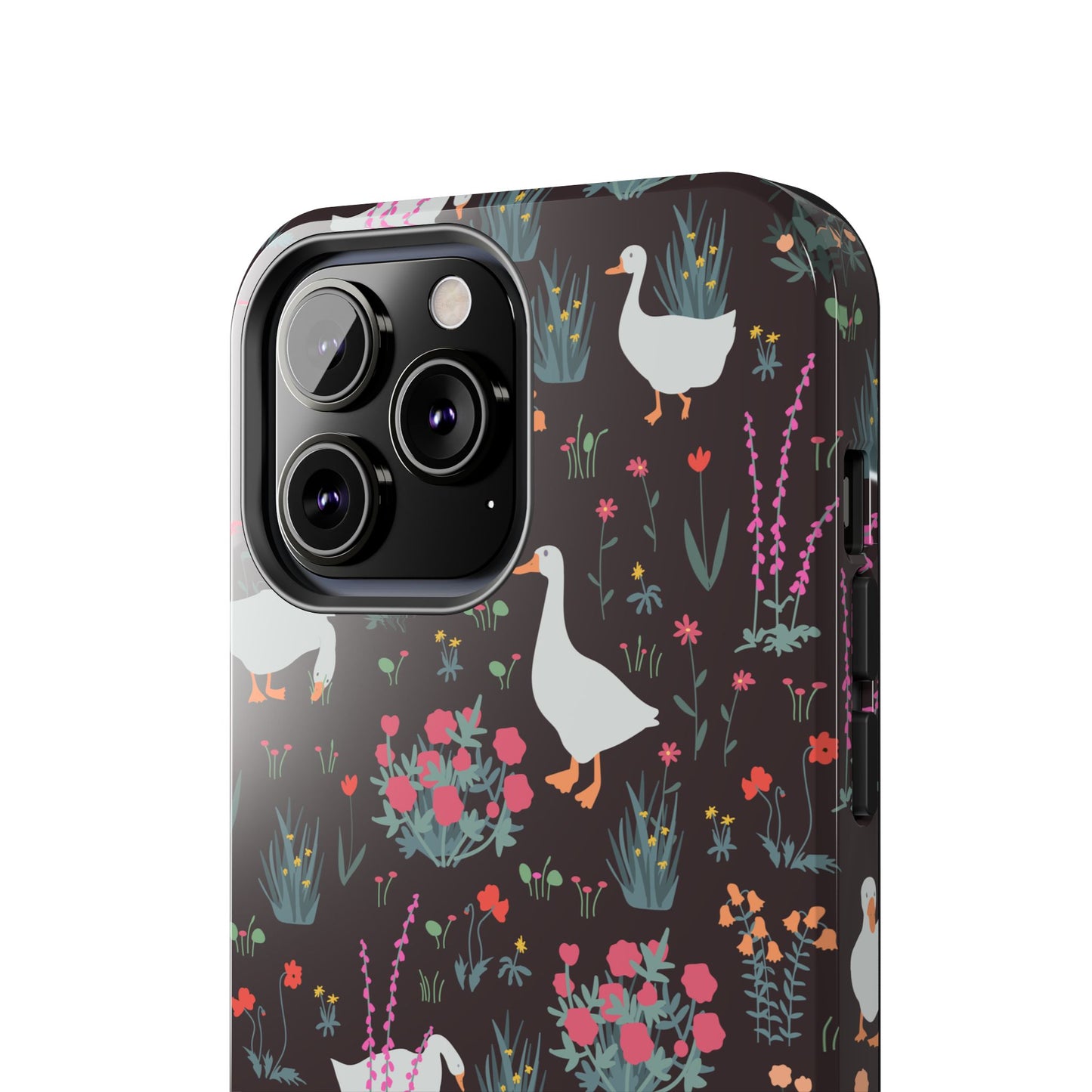 Whimsical Floral Goose Tough Phone Case - Stylish Protection for Nature Lovers