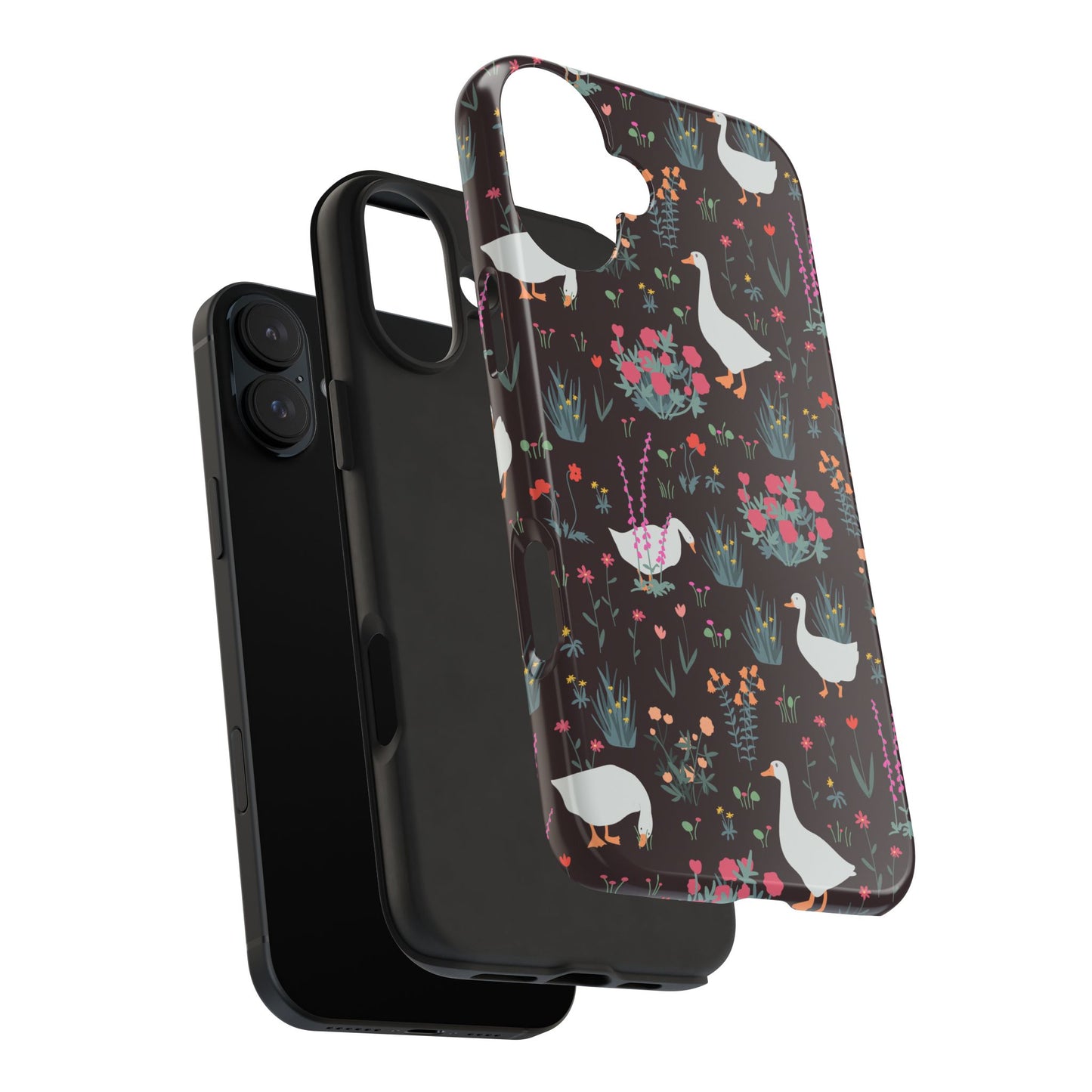 Whimsical Floral Goose Tough Phone Case - Stylish Protection for Nature Lovers
