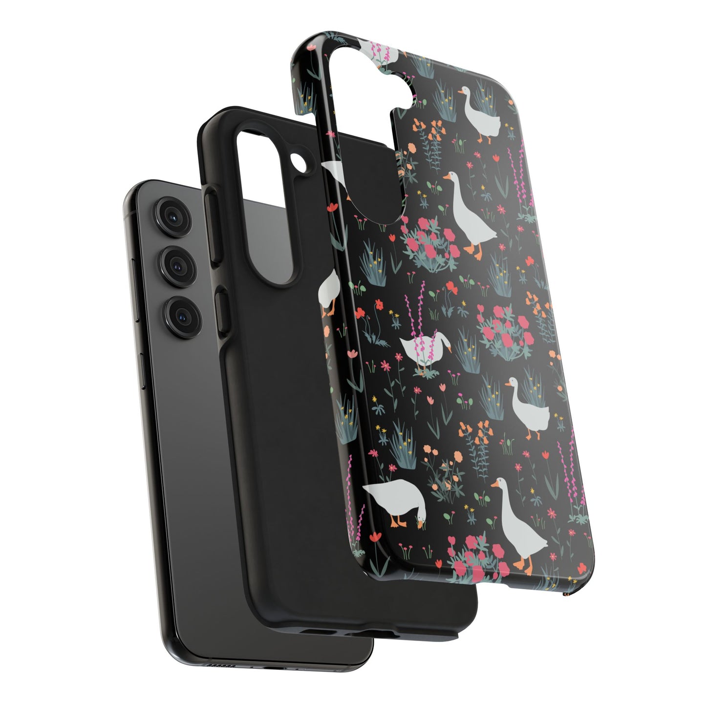 Whimsical Floral Duck Tough Phone Case - Stylish Protection for Your Device