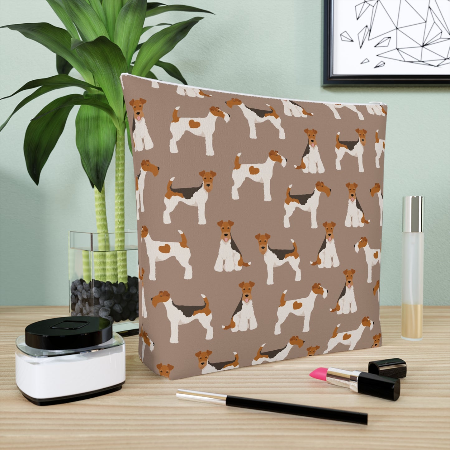Adorable Wire Fox Terrier Patterned Cotton Cosmetic Bag - Perfect Gift for Pet Lovers