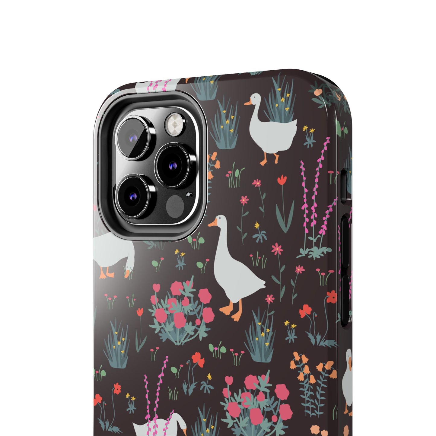 Whimsical Floral Goose Tough Phone Case - Stylish Protection for Nature Lovers