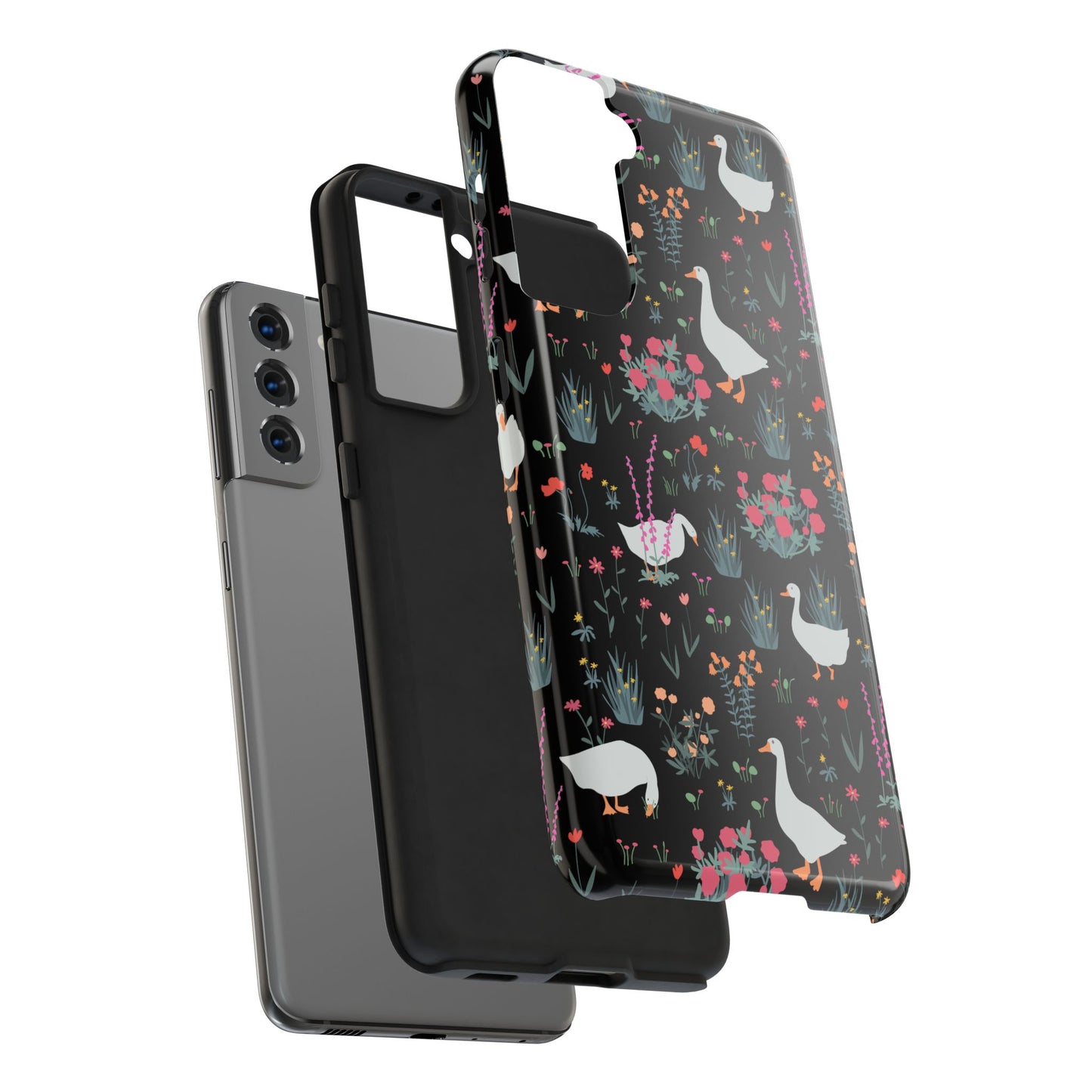Whimsical Floral Duck Tough Phone Case - Stylish Protection for Your Device