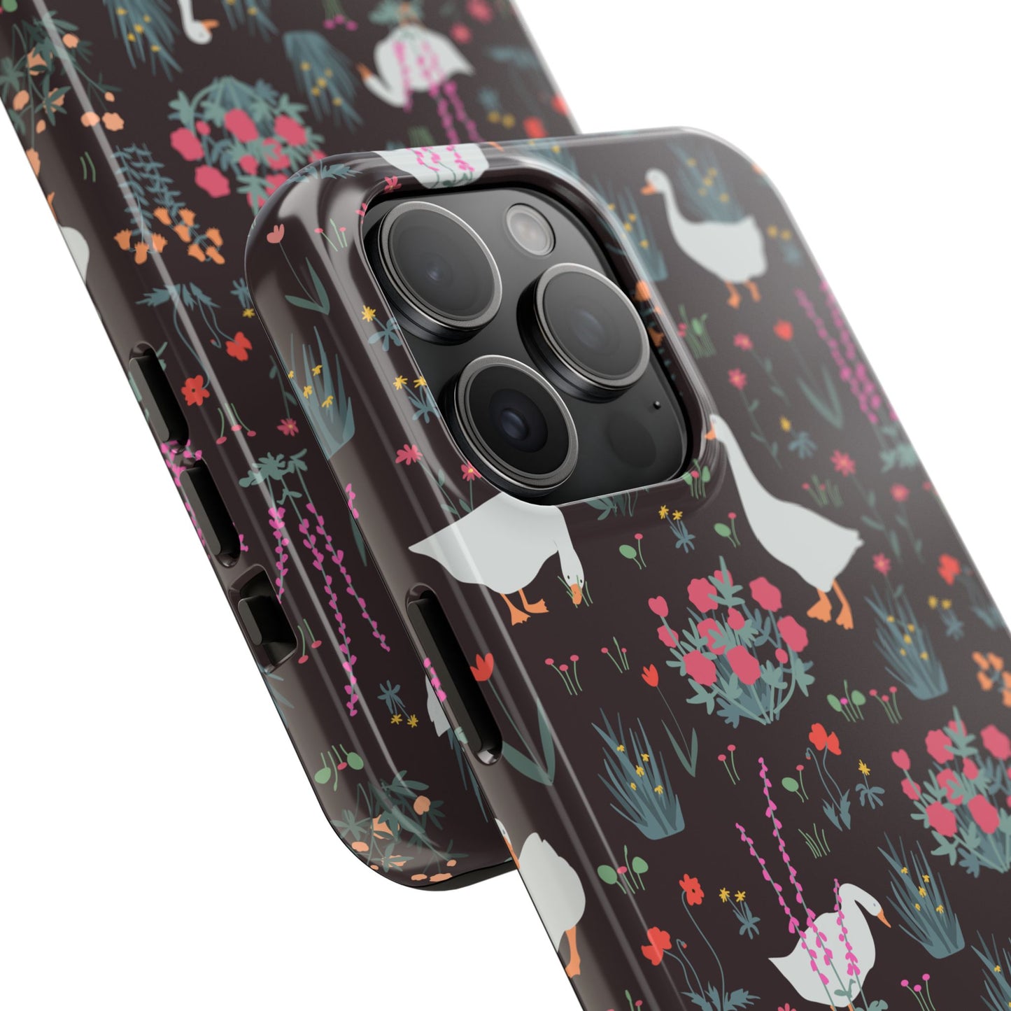 Whimsical Floral Goose Tough Phone Case - Stylish Protection for Nature Lovers