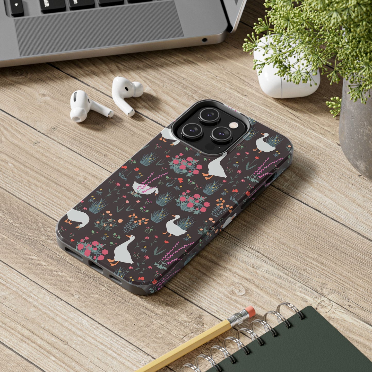 Whimsical Floral Goose Tough Phone Case - Stylish Protection for Nature Lovers