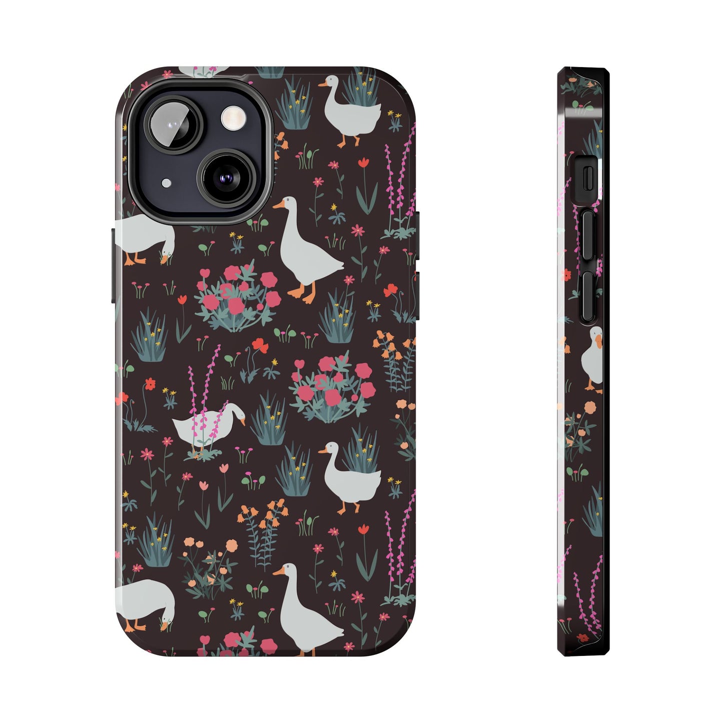 Whimsical Floral Goose Tough Phone Case - Stylish Protection for Nature Lovers