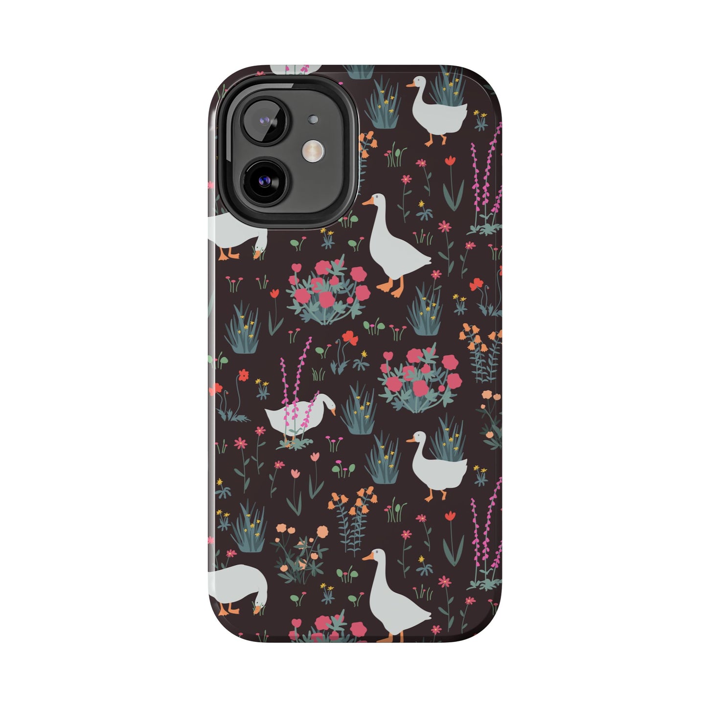 Whimsical Floral Goose Tough Phone Case - Stylish Protection for Nature Lovers