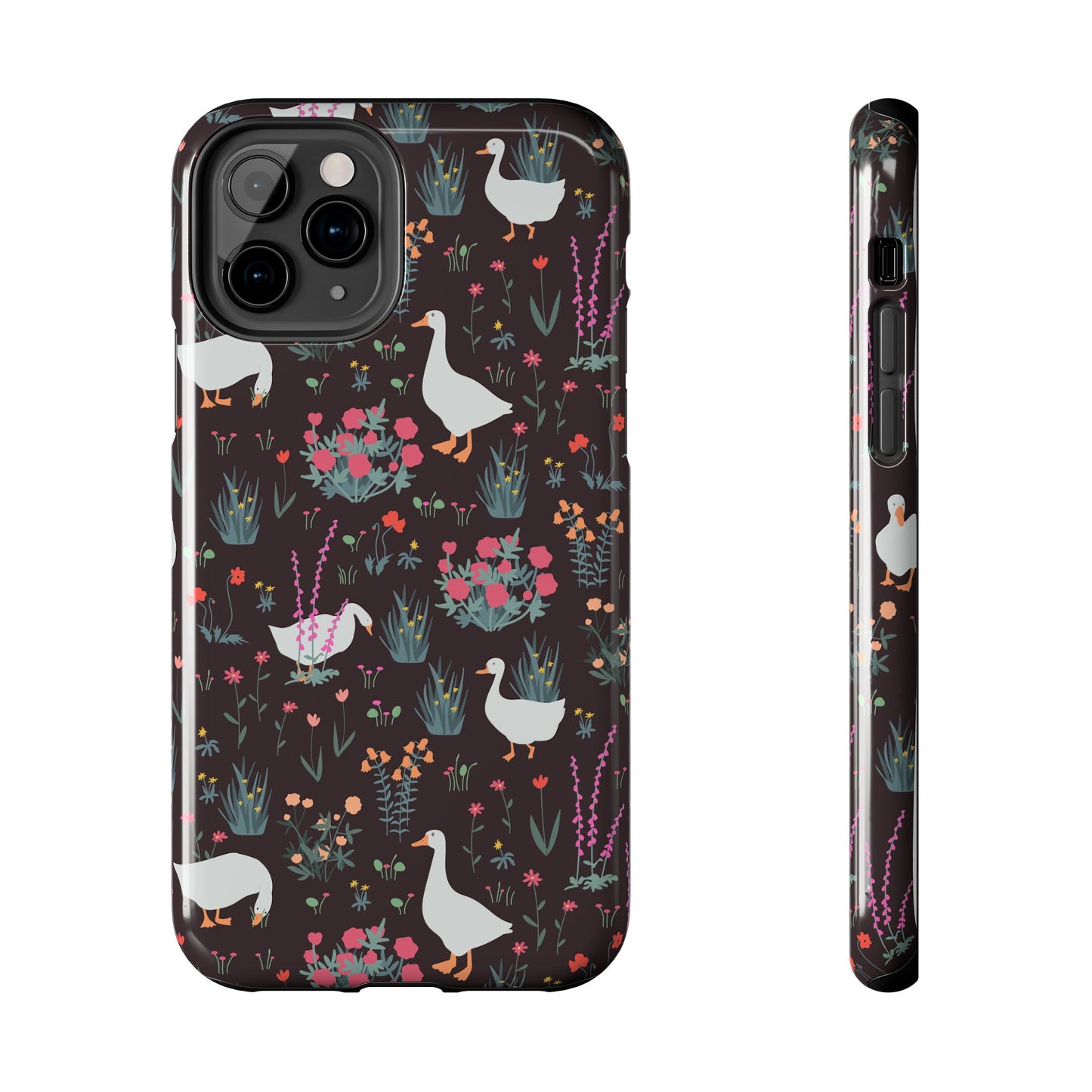 Whimsical Floral Goose Tough Phone Case - Stylish Protection for Nature Lovers