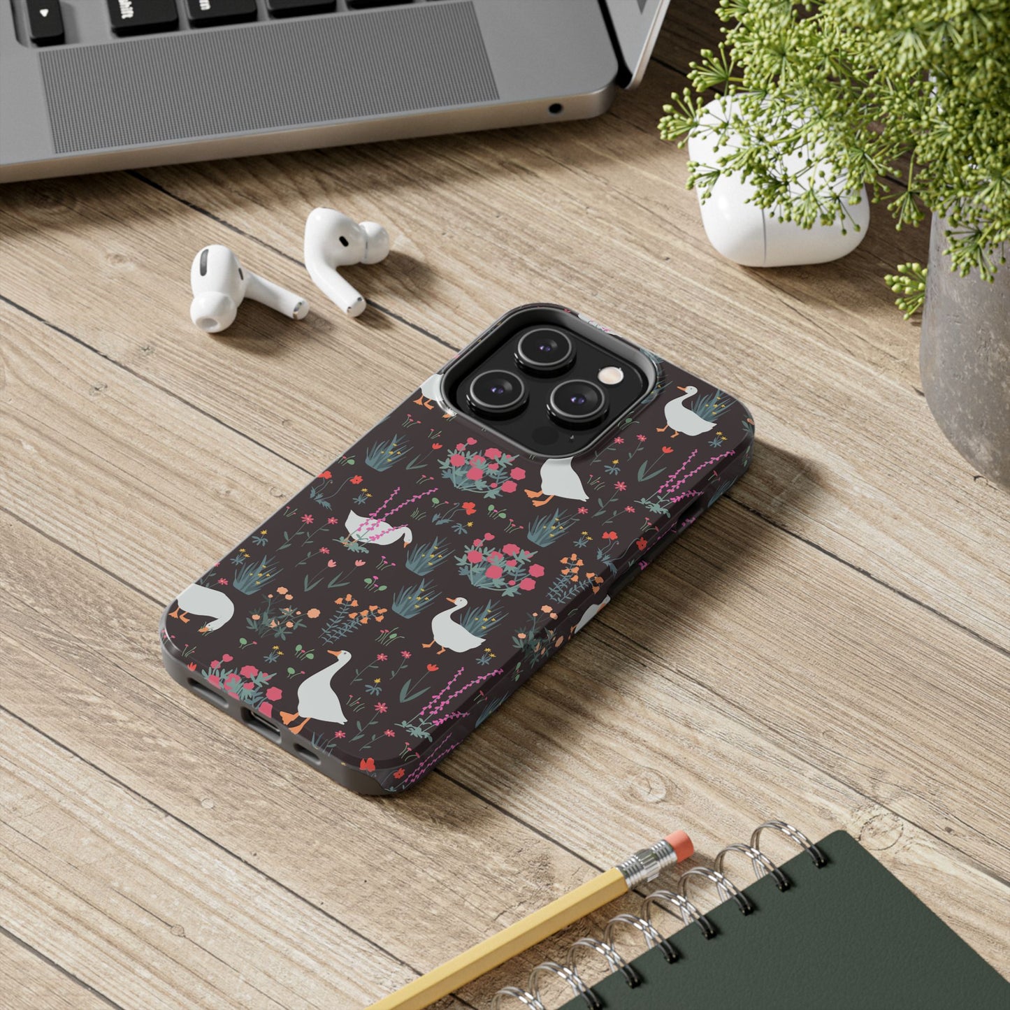 Whimsical Floral Goose Tough Phone Case - Stylish Protection for Nature Lovers