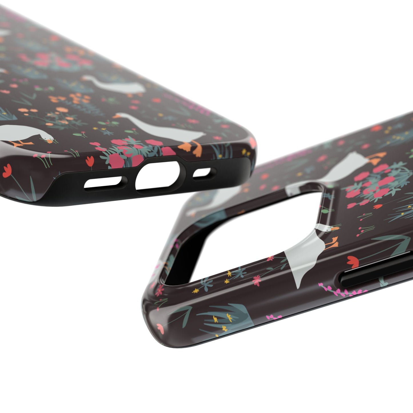 Whimsical Floral Goose Tough Phone Case - Stylish Protection for Nature Lovers