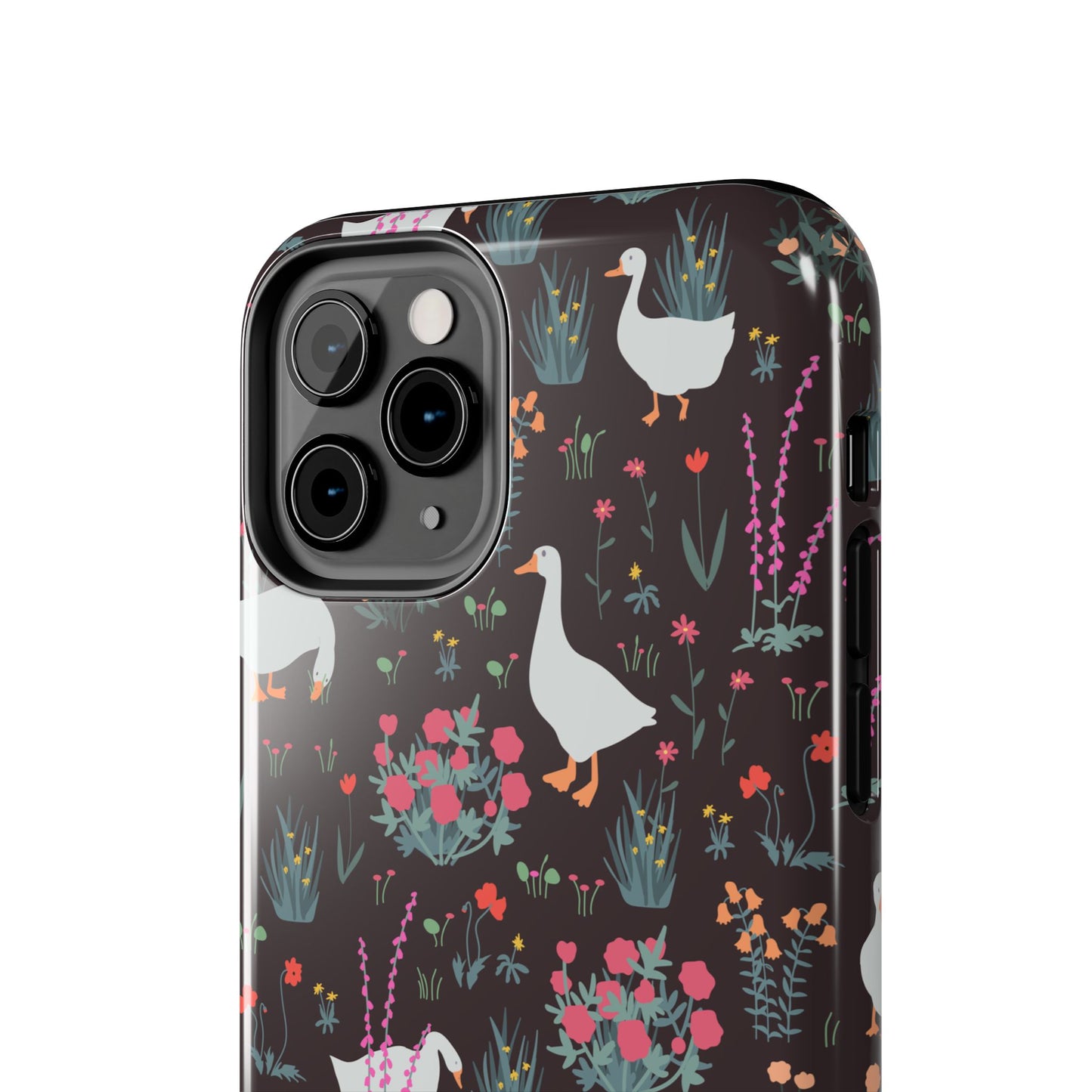Whimsical Floral Goose Tough Phone Case - Stylish Protection for Nature Lovers