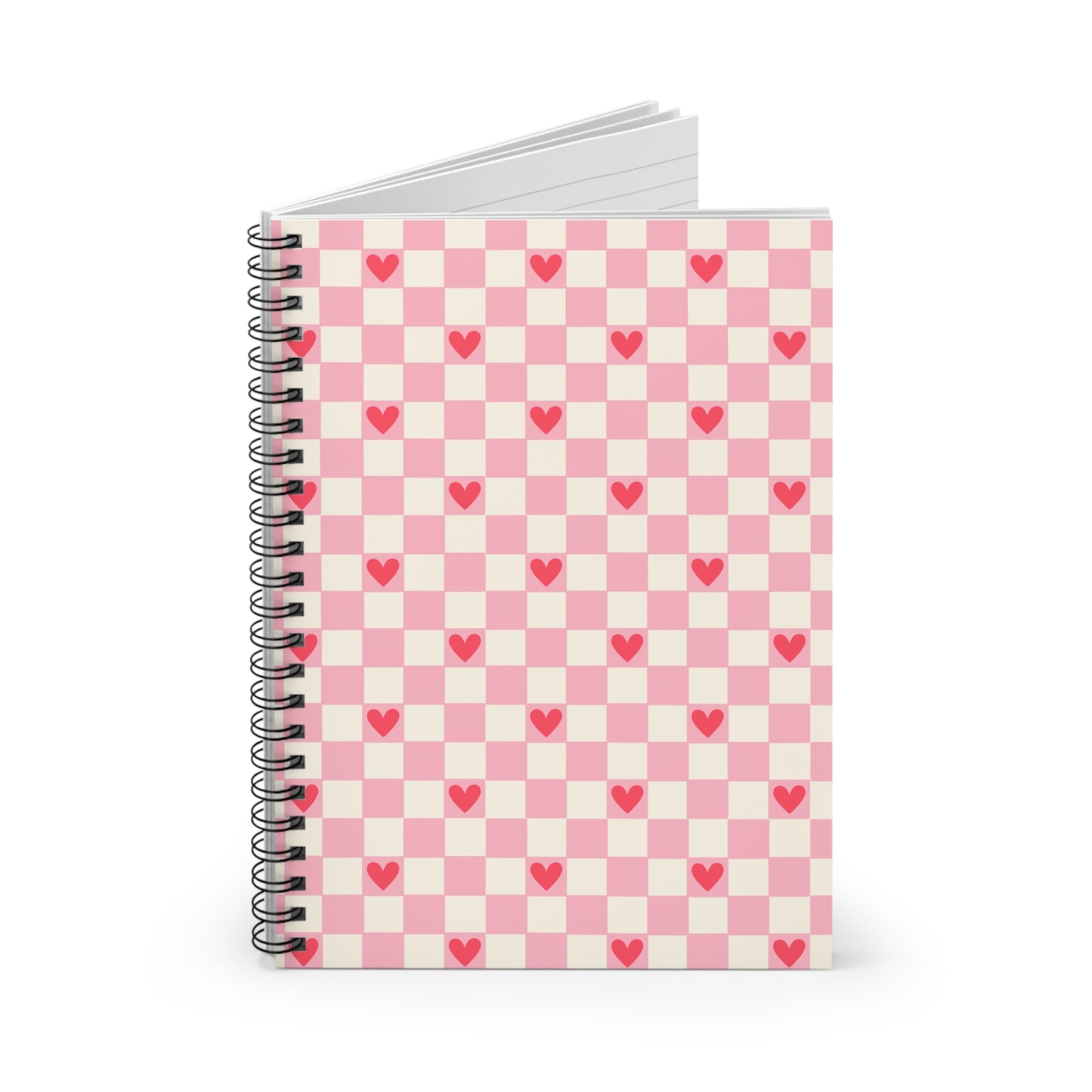 Love Heart Check Spiral Notebook - Ruled Lines for Sweet Notes