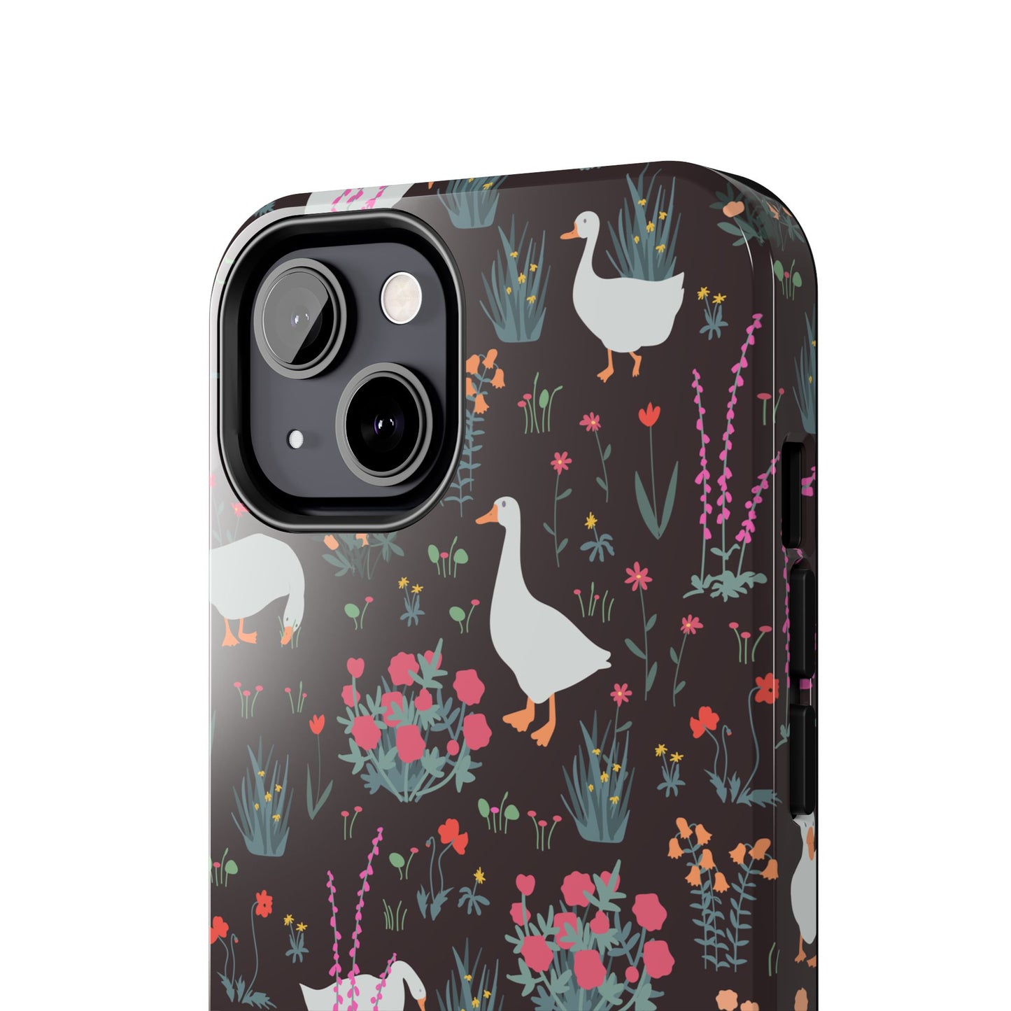 Whimsical Floral Goose Tough Phone Case - Stylish Protection for Nature Lovers