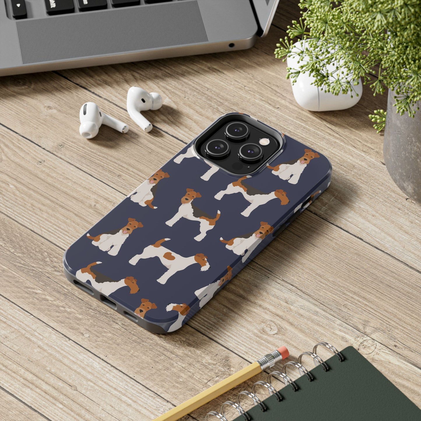 Tough Phone Cases with Adorable Fox Terrier in navy Design - Durable Pet Lover Accessory