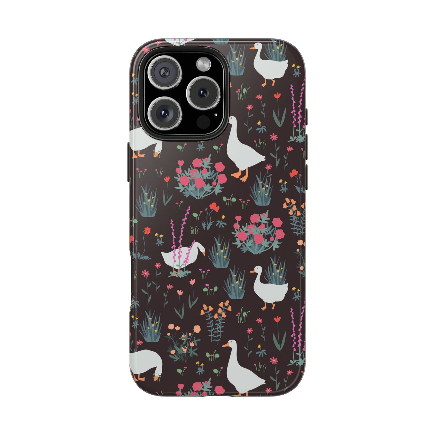Whimsical Floral Goose Tough Phone Case - Stylish Protection for Nature Lovers