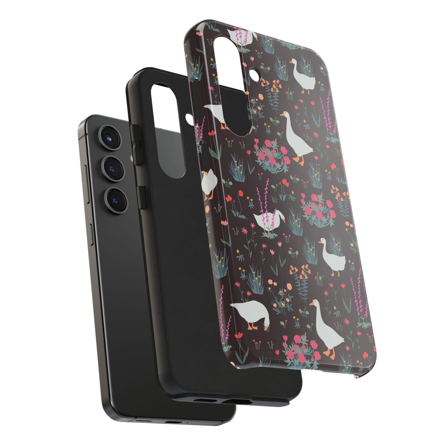 Whimsical Floral Goose Tough Phone Case - Stylish Protection for Nature Lovers