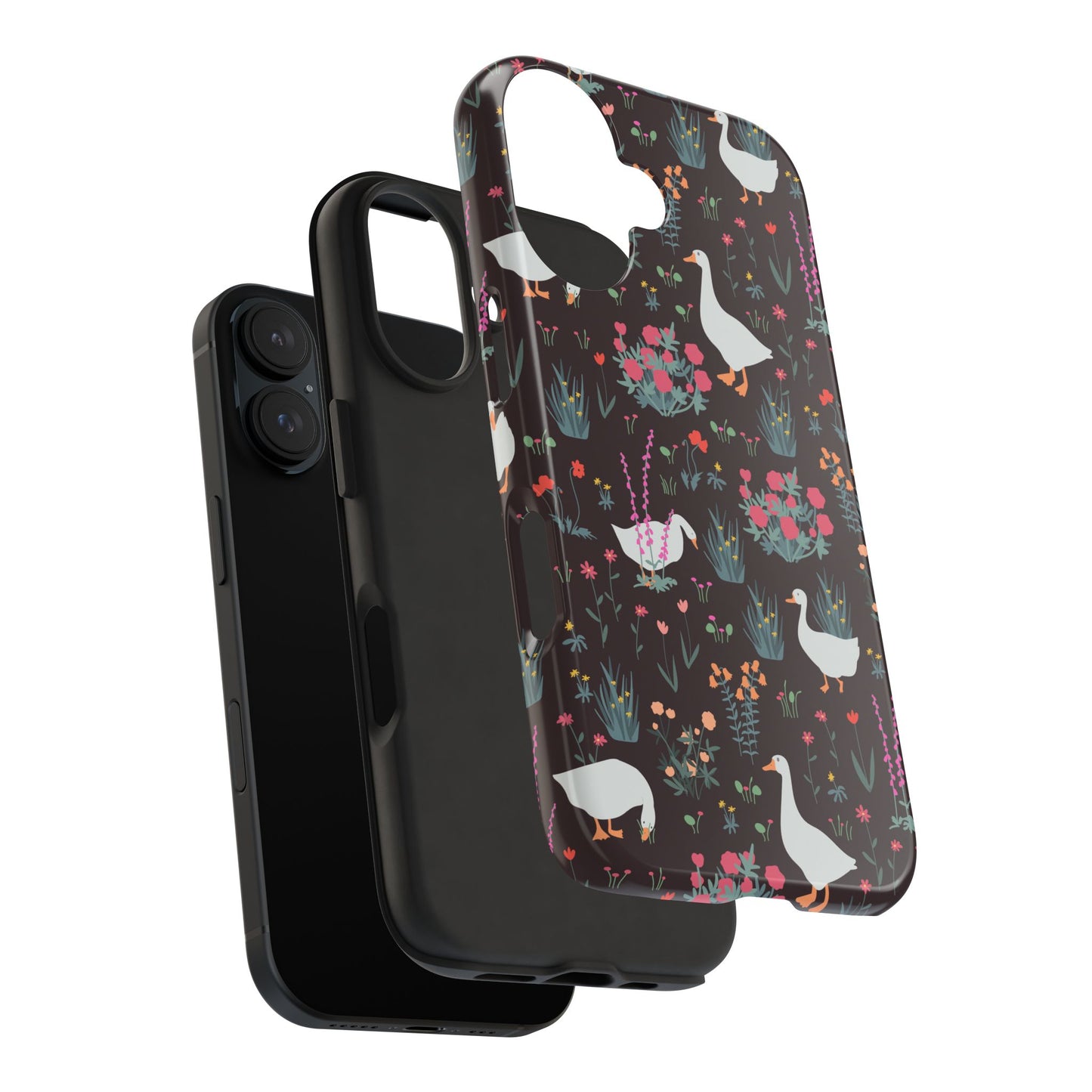 Whimsical Floral Goose Tough Phone Case - Stylish Protection for Nature Lovers