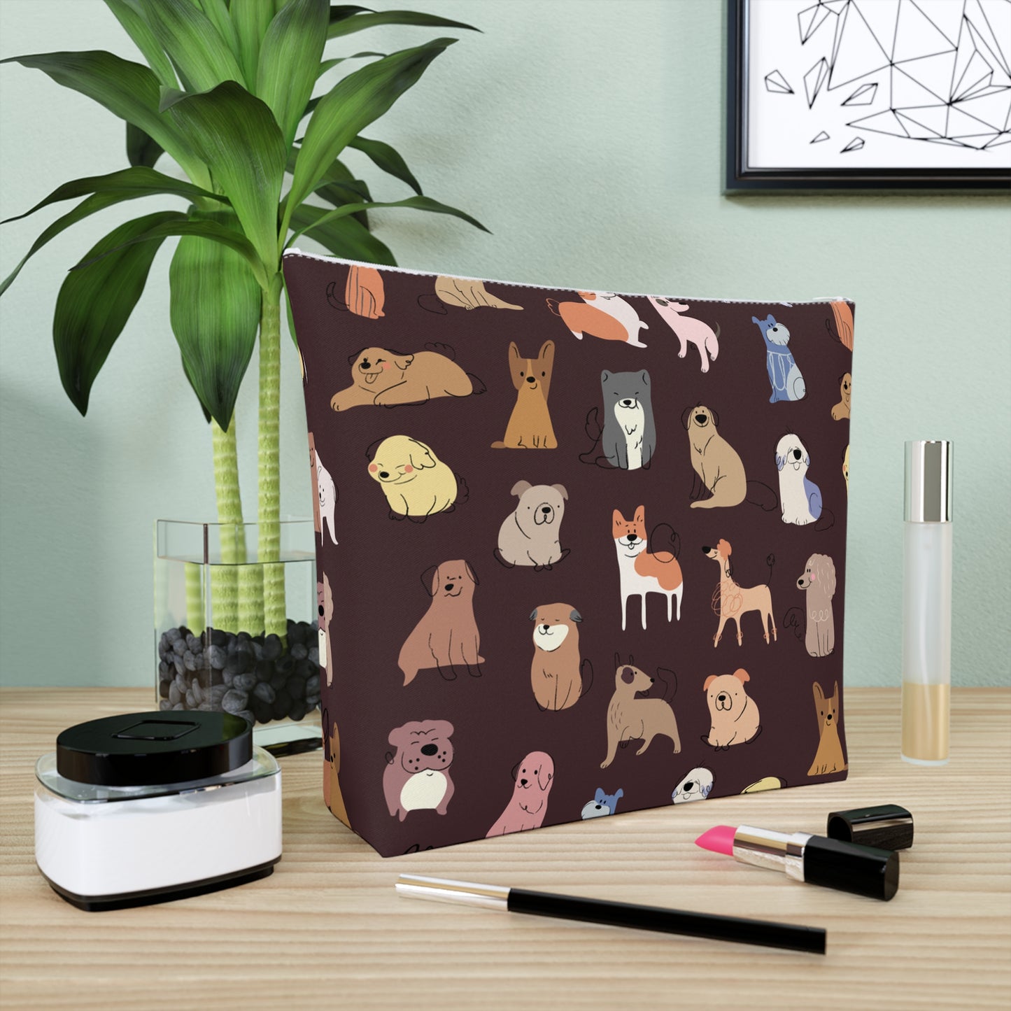 Adorable Dog Patterned Cotton Cosmetic Bag - Perfect Gift for Pet Lovers