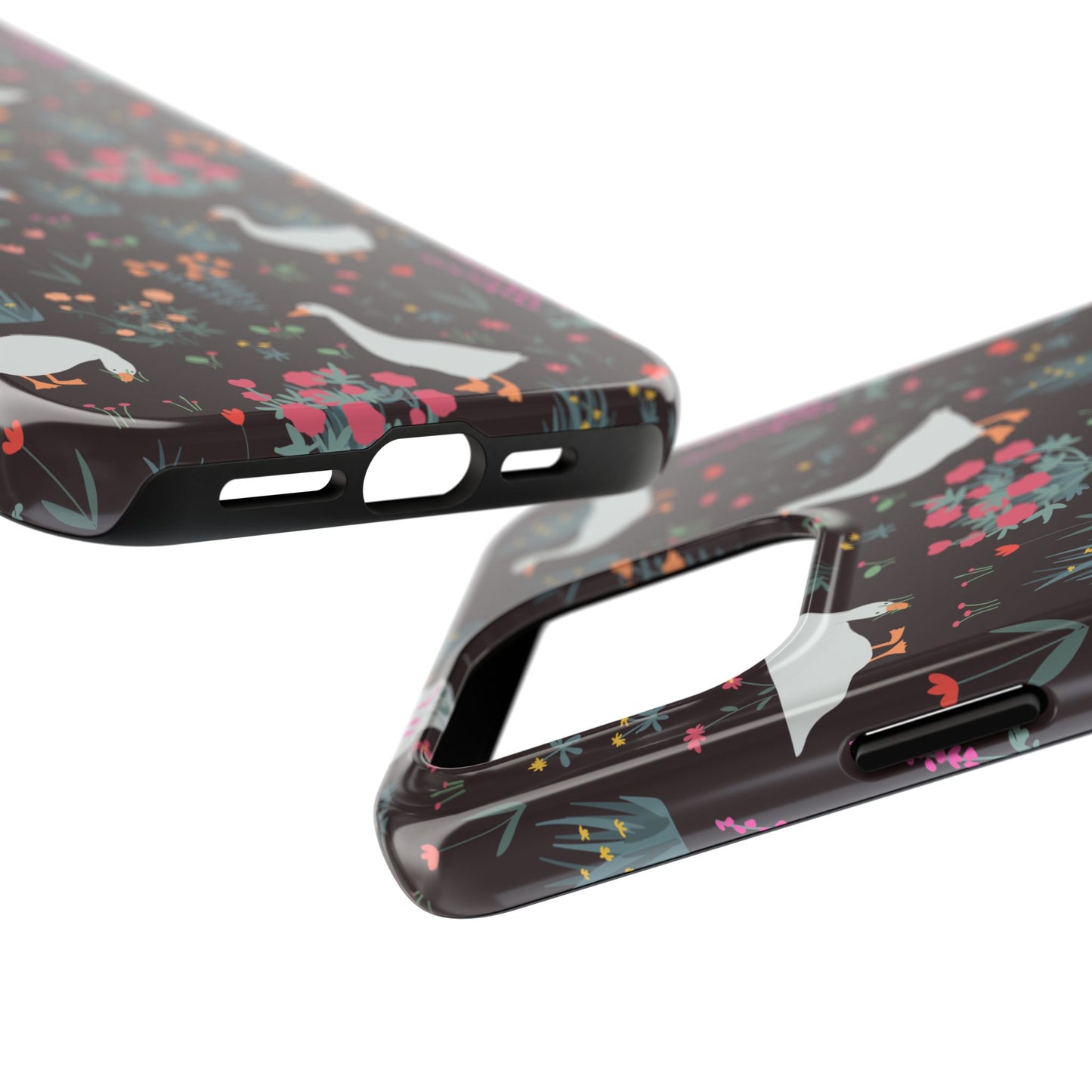 Whimsical Floral Goose Tough Phone Case - Stylish Protection for Nature Lovers