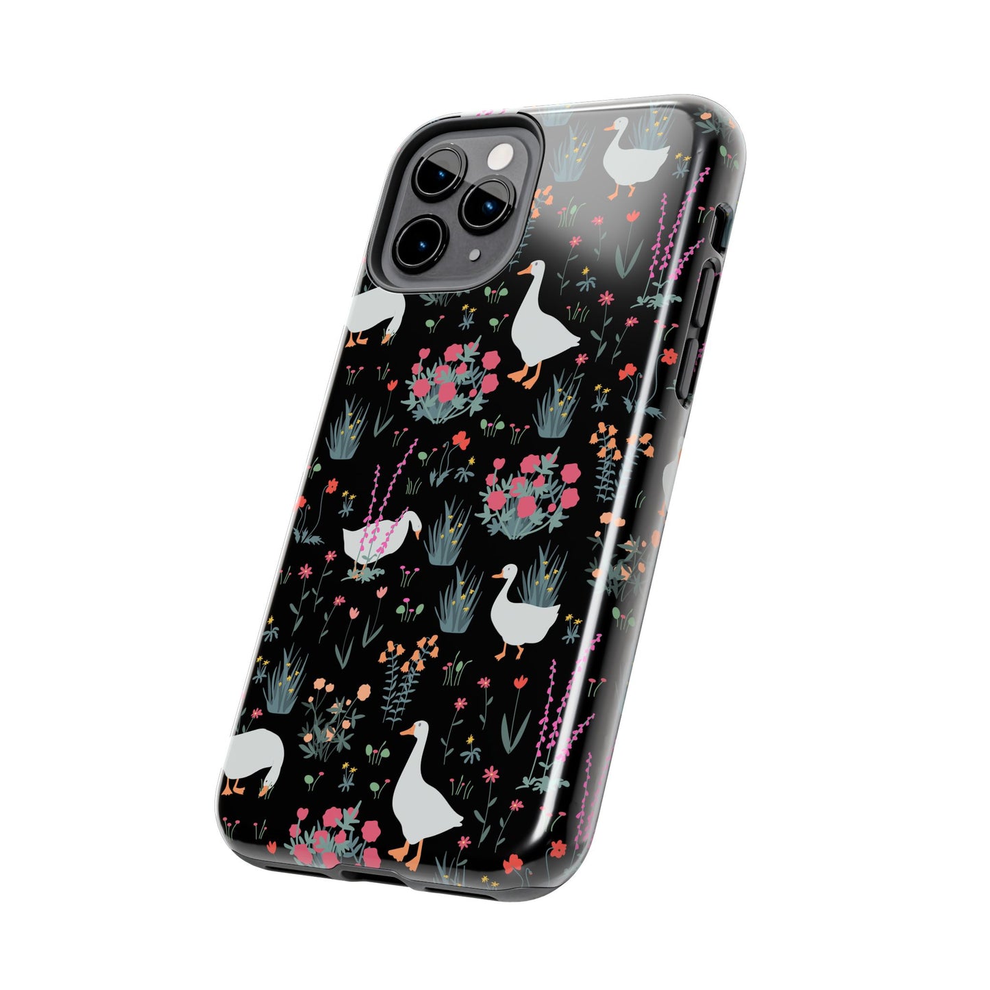 Whimsical Floral Duck Tough Phone Case - Stylish Protection for Your Device
