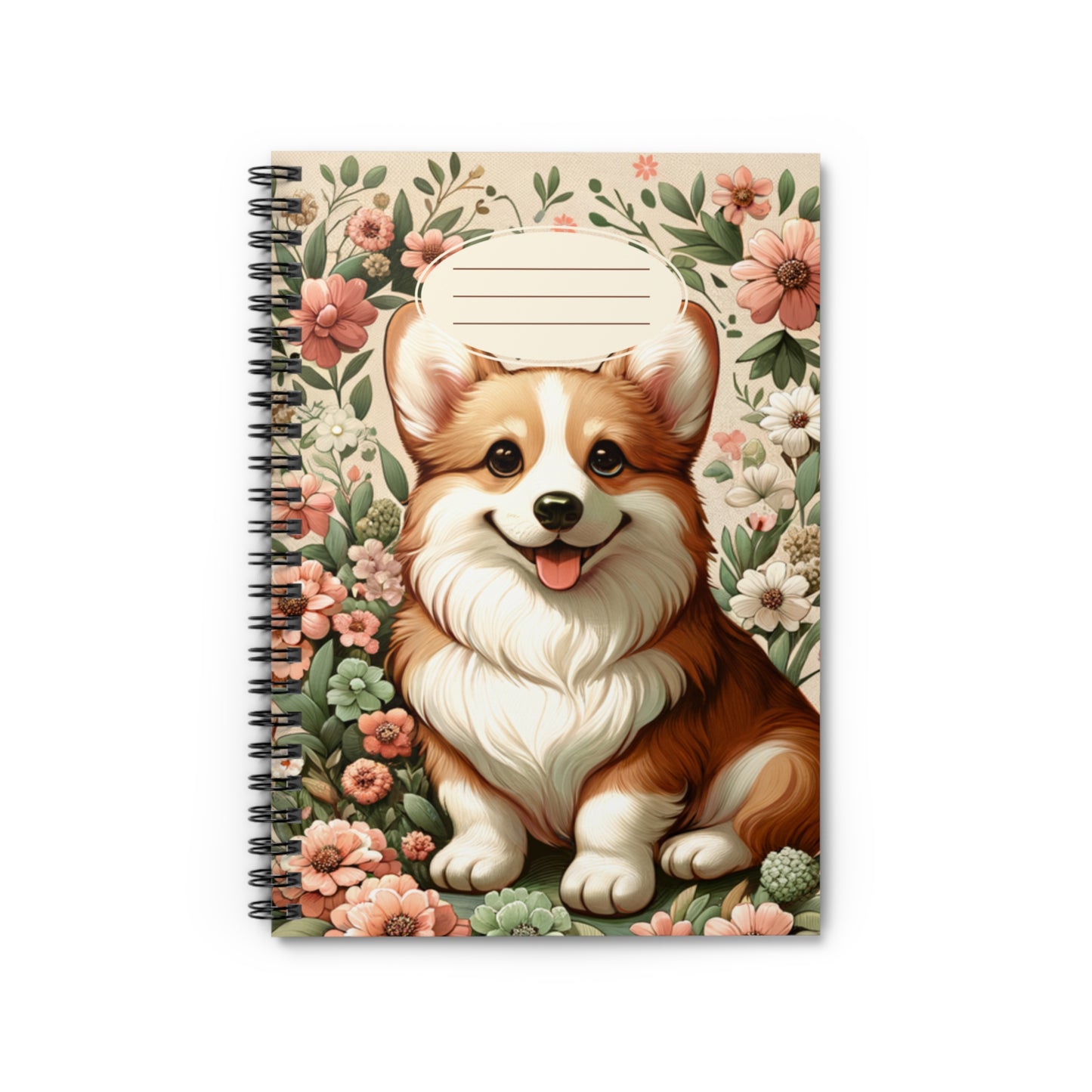 Cute Corgi Floral Spiral Notebook - Ruled Line for Dog Lovers