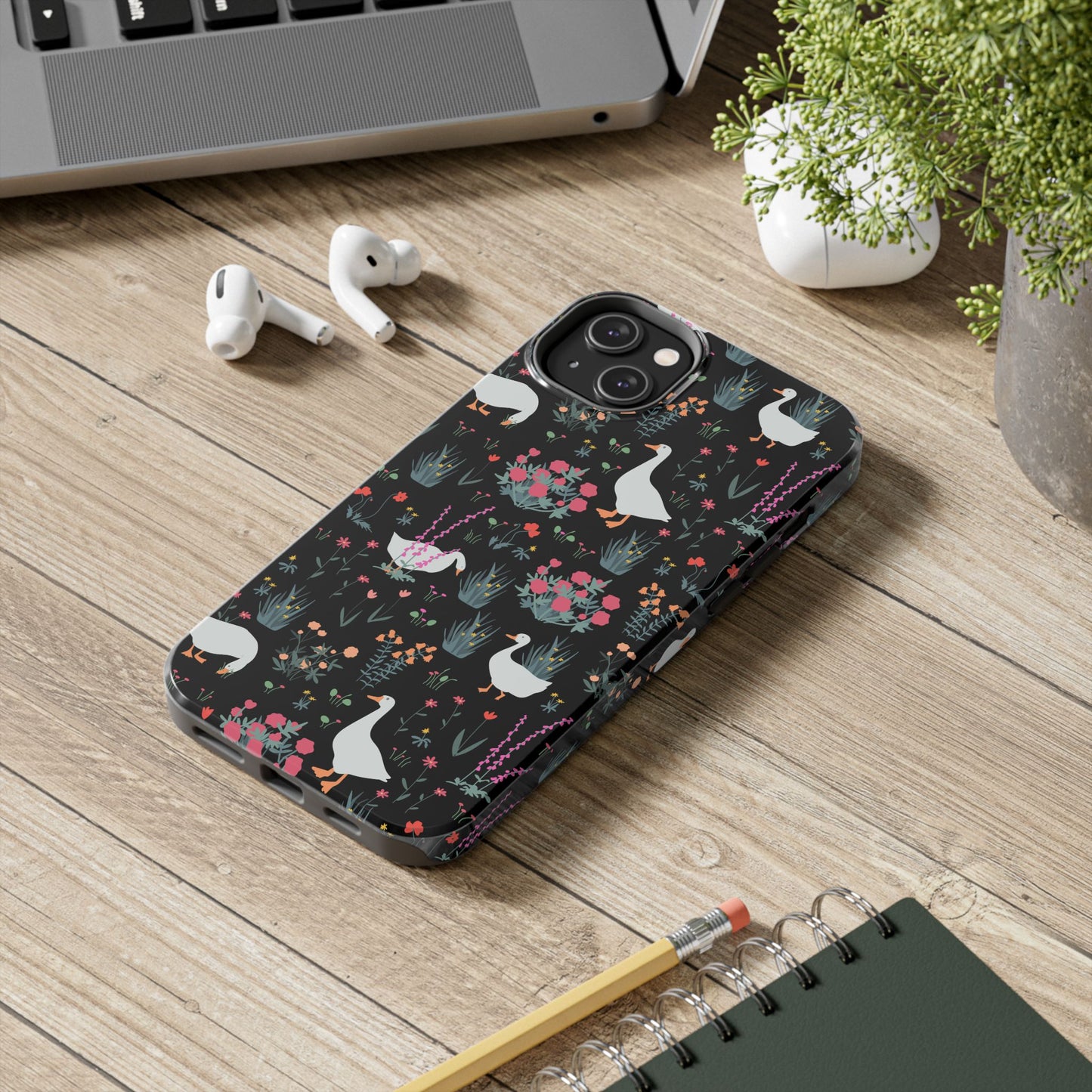 Whimsical Floral Duck Tough Phone Case - Stylish Protection for Your Device