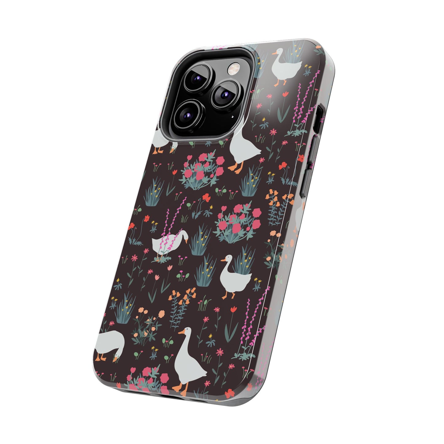 Whimsical Floral Goose Tough Phone Case - Stylish Protection for Nature Lovers