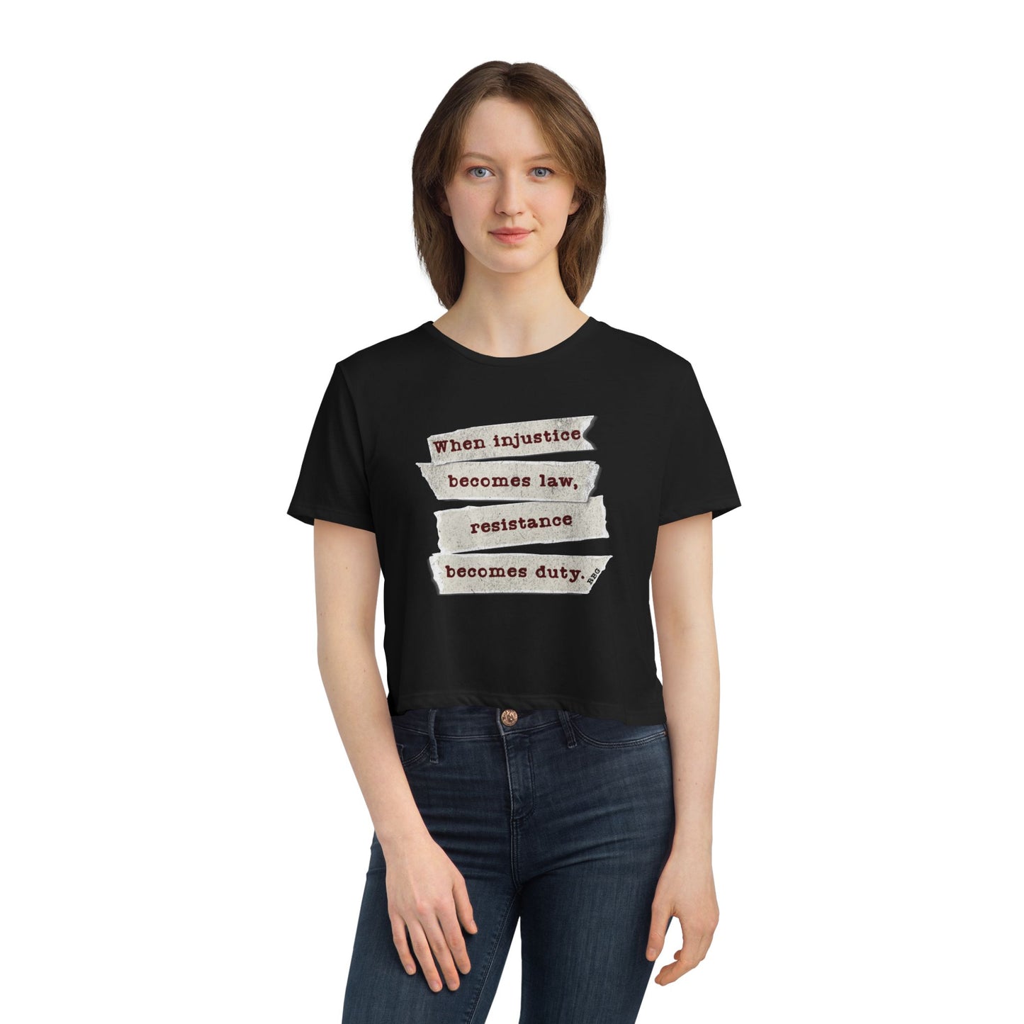 Empowering Women's Flowy Cropped Tee - 'When Injustice Becomes Law'