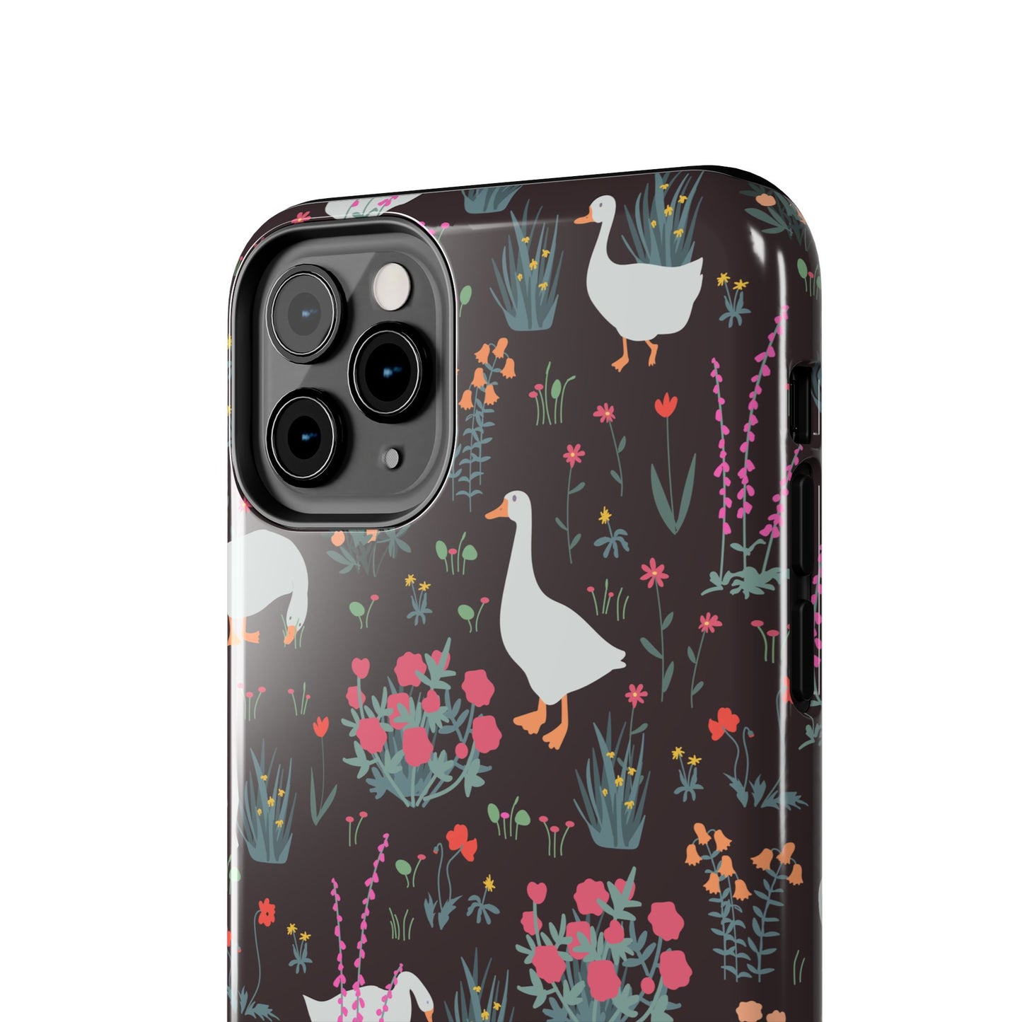 Whimsical Floral Goose Tough Phone Case - Stylish Protection for Nature Lovers