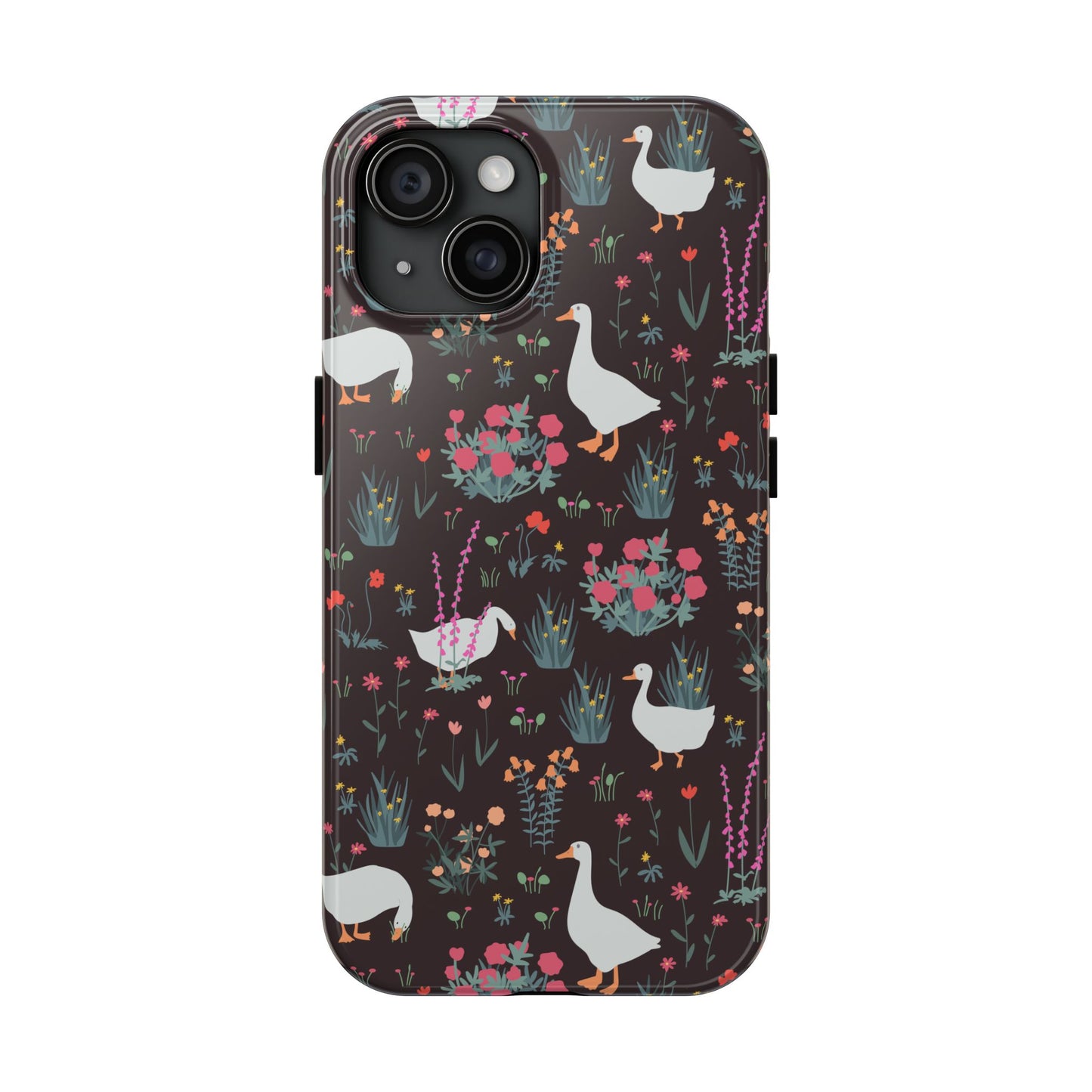 Whimsical Floral Goose Tough Phone Case - Stylish Protection for Nature Lovers