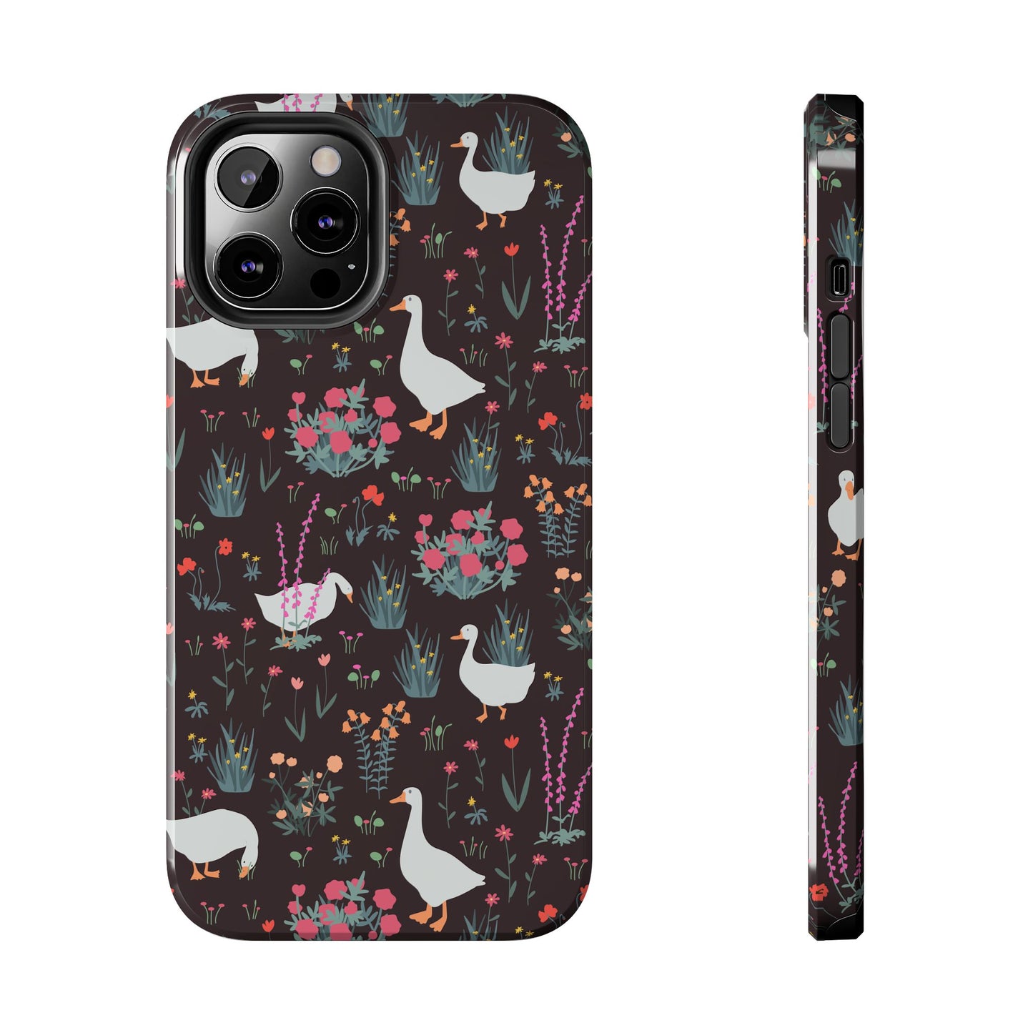 Whimsical Floral Goose Tough Phone Case - Stylish Protection for Nature Lovers