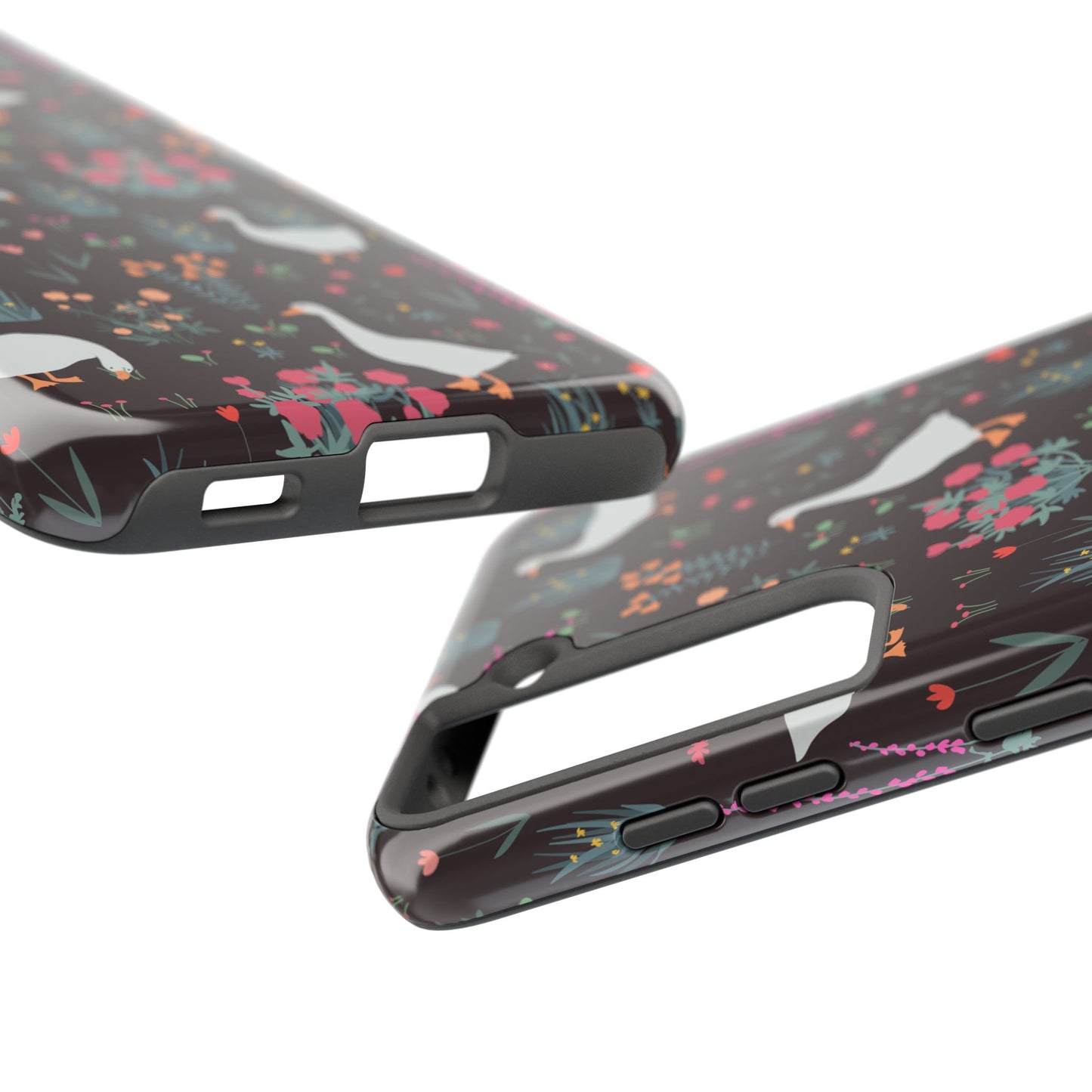 Whimsical Floral Goose Tough Phone Case - Stylish Protection for Nature Lovers