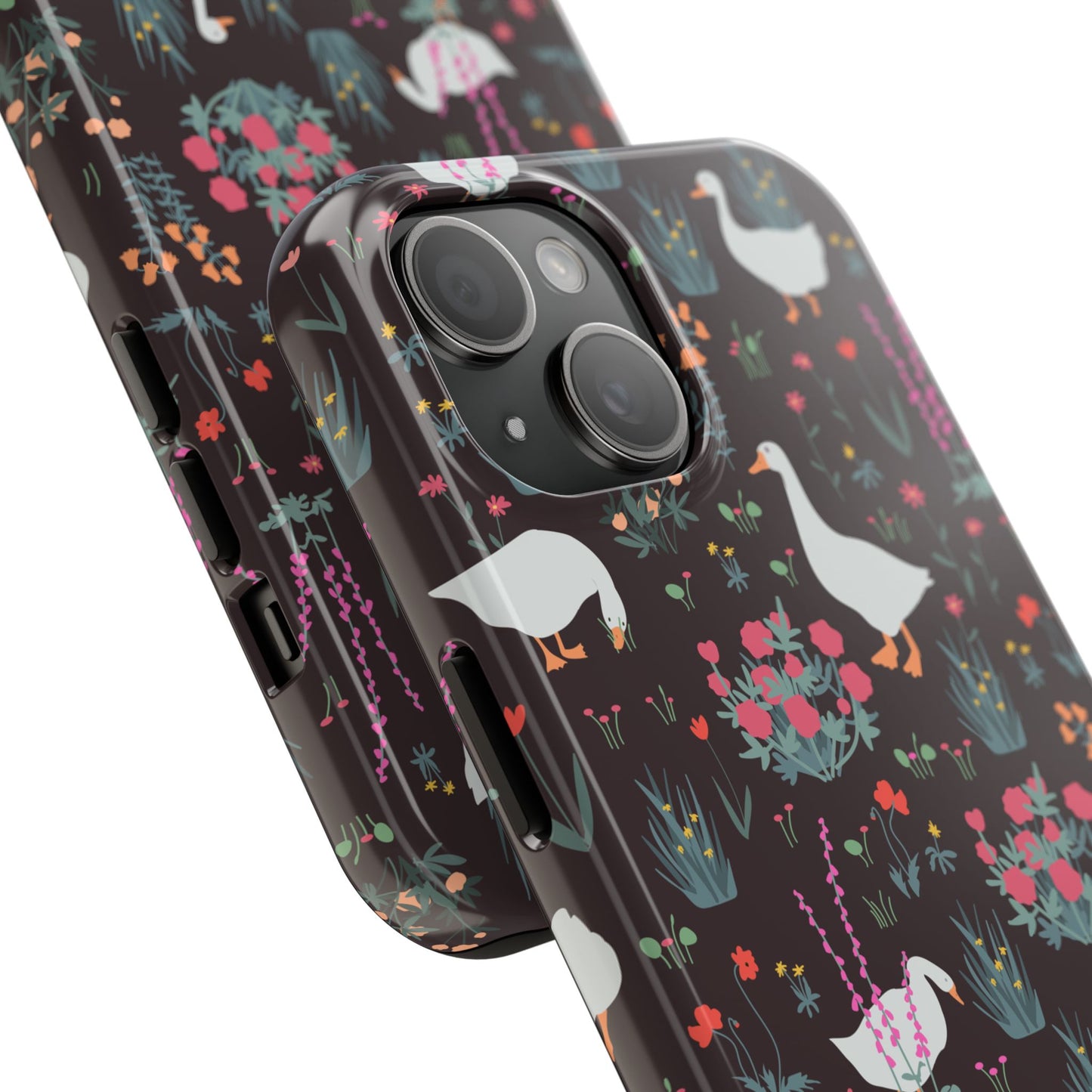 Whimsical Floral Goose Tough Phone Case - Stylish Protection for Nature Lovers