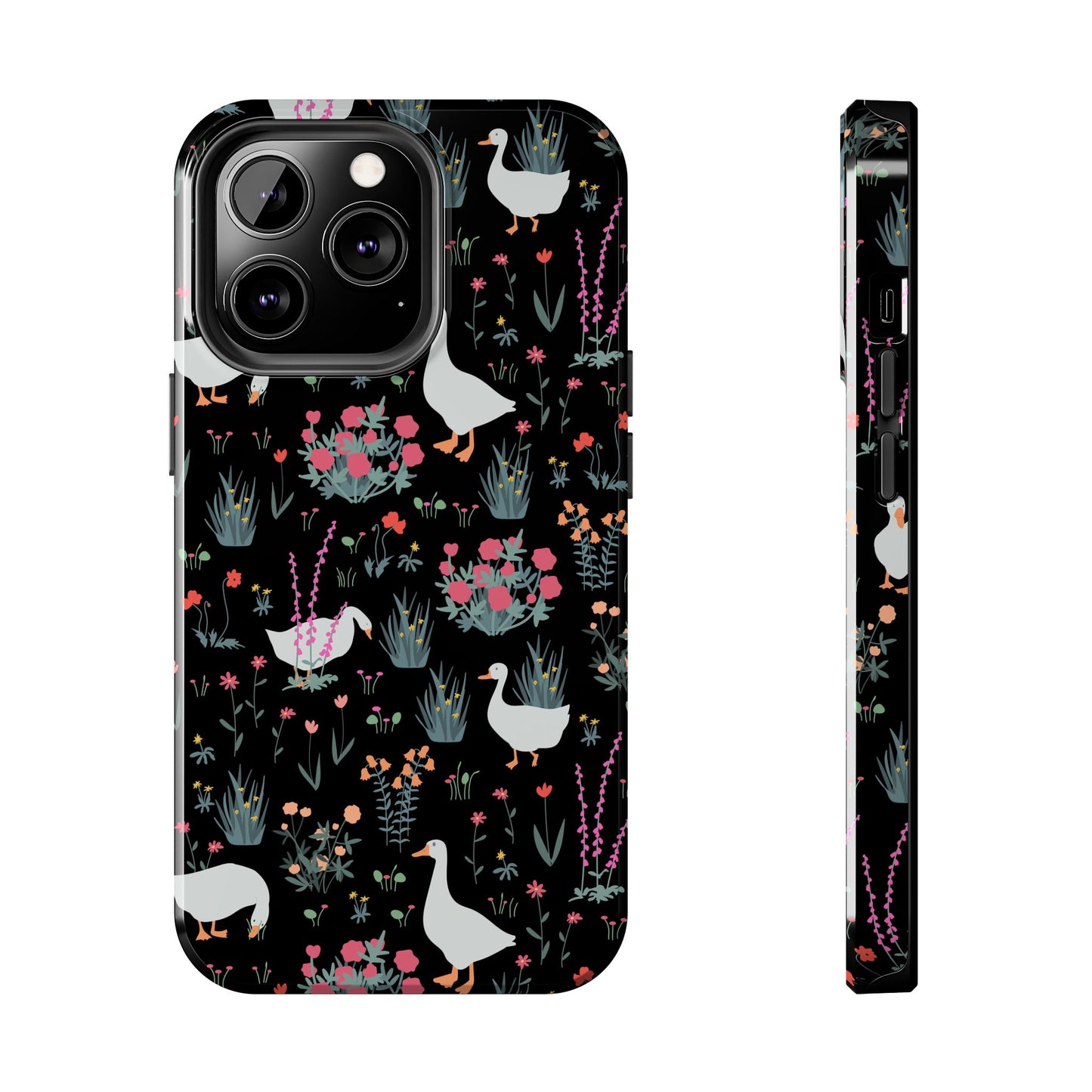 Whimsical Floral Duck Tough Phone Case - Stylish Protection for Your Device