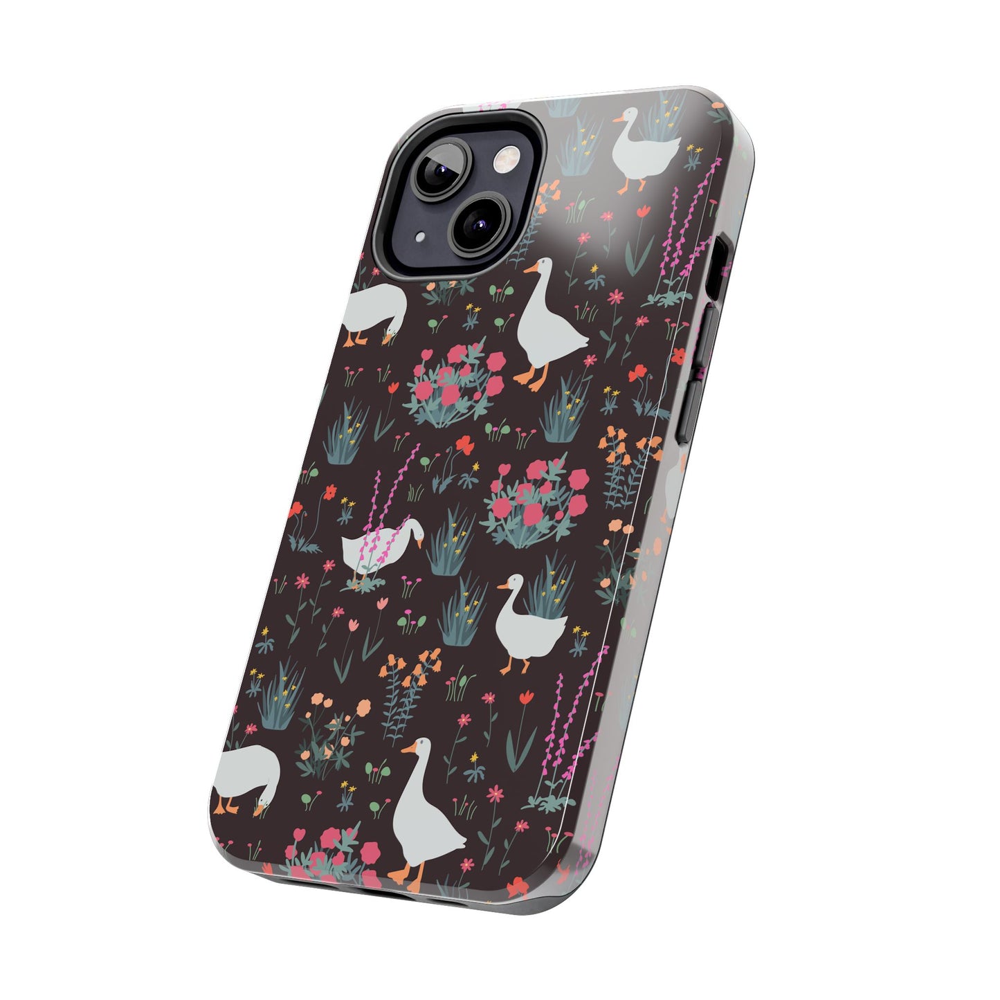 Whimsical Floral Goose Tough Phone Case - Stylish Protection for Nature Lovers