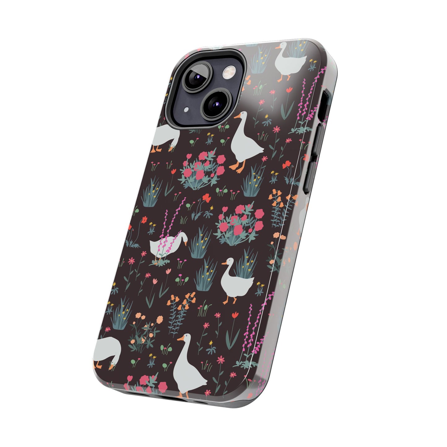 Whimsical Floral Goose Tough Phone Case - Stylish Protection for Nature Lovers