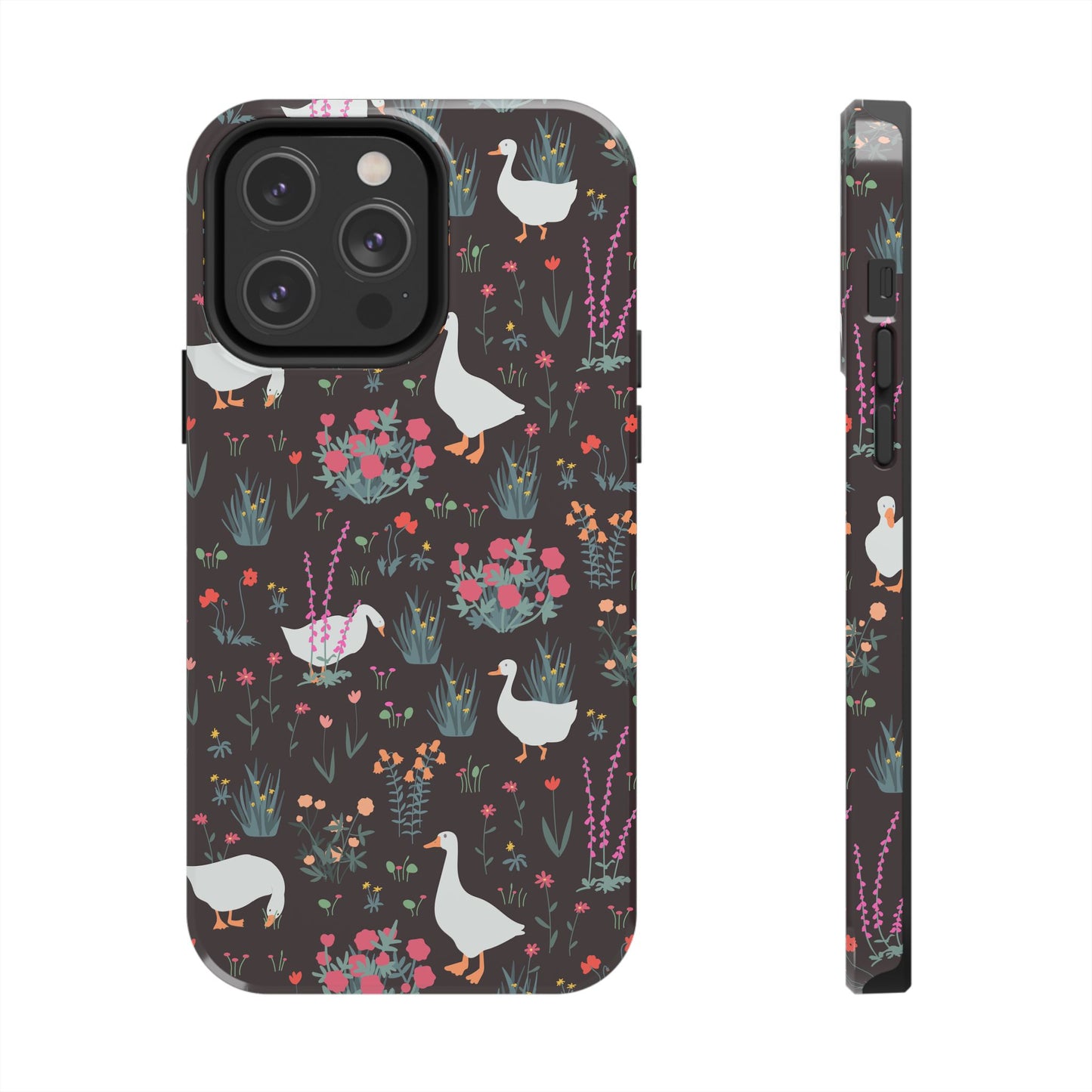 Whimsical Floral Goose Tough Phone Case - Stylish Protection for Nature Lovers