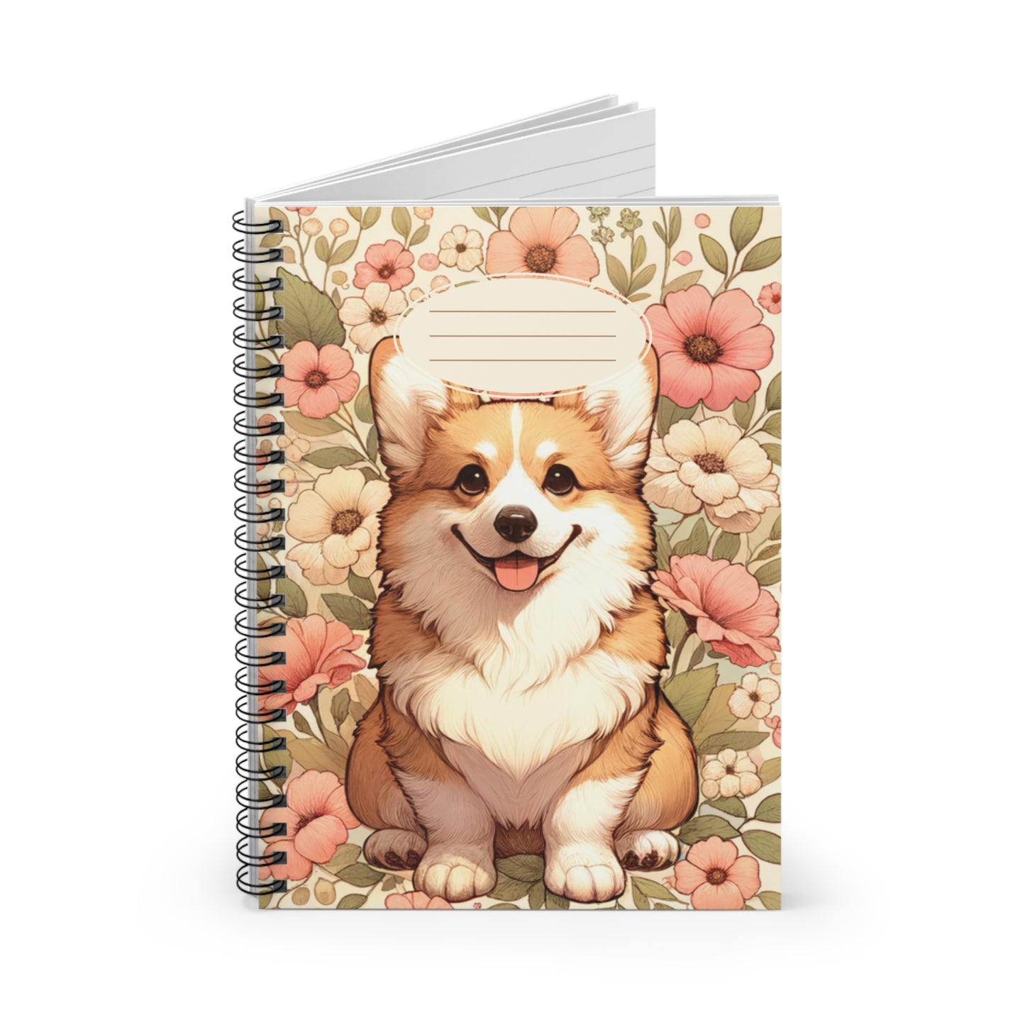 Cute Corgi Floral Spiral Notebook - Ruled Lines for Pet Lovers
