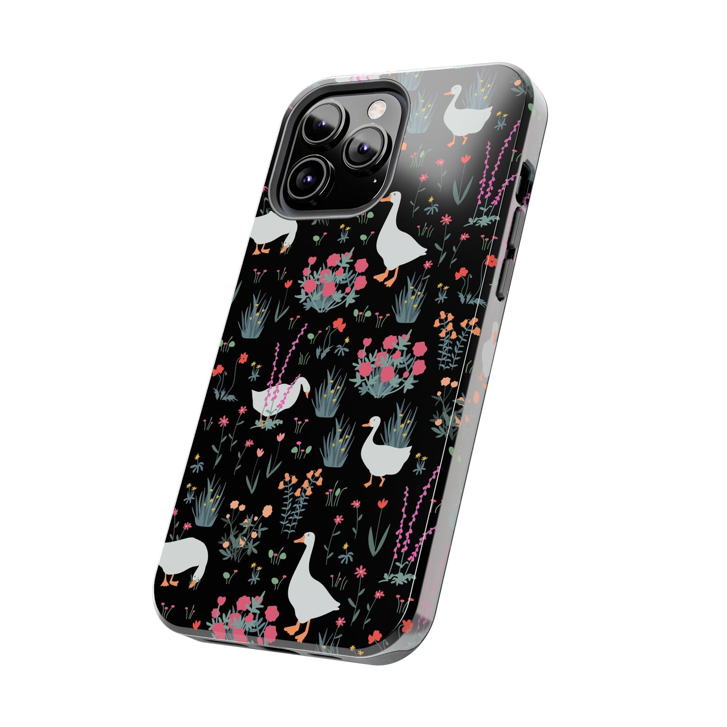 Whimsical Floral Duck Tough Phone Case - Stylish Protection for Your Device